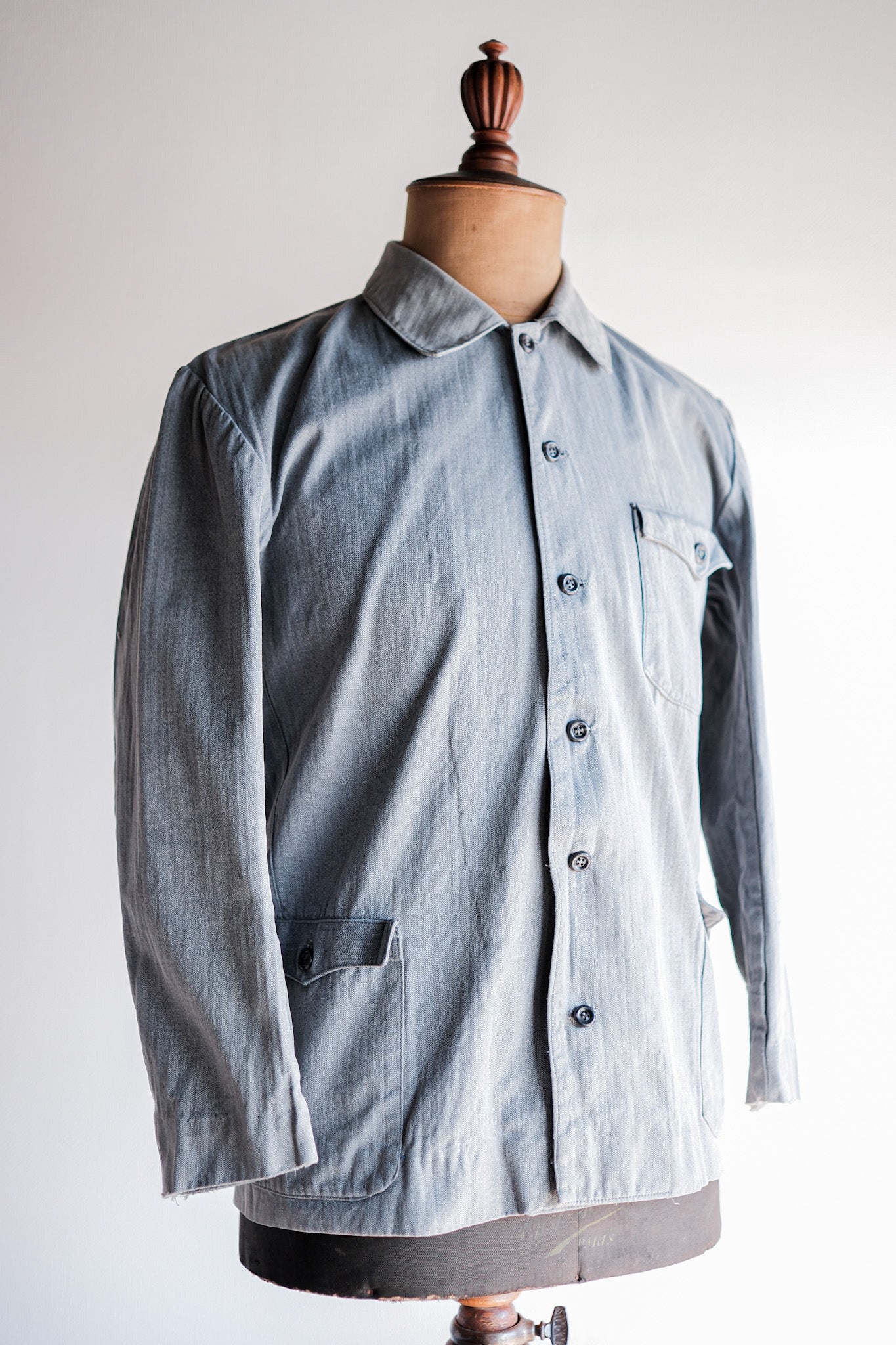 【~50's】Europe Vintage Salt & Pepper HBT Cotton Work Jacket "6 Buttons"