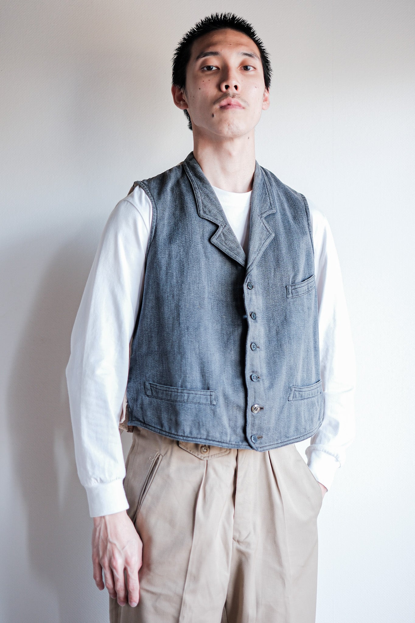 【~30's】French Vintage Salt & Pepper Cotton Work Gilet