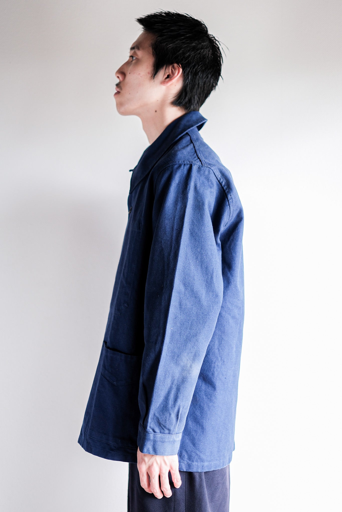 【~50's】French Army Blue Cotton Linen Twill Work Jacket