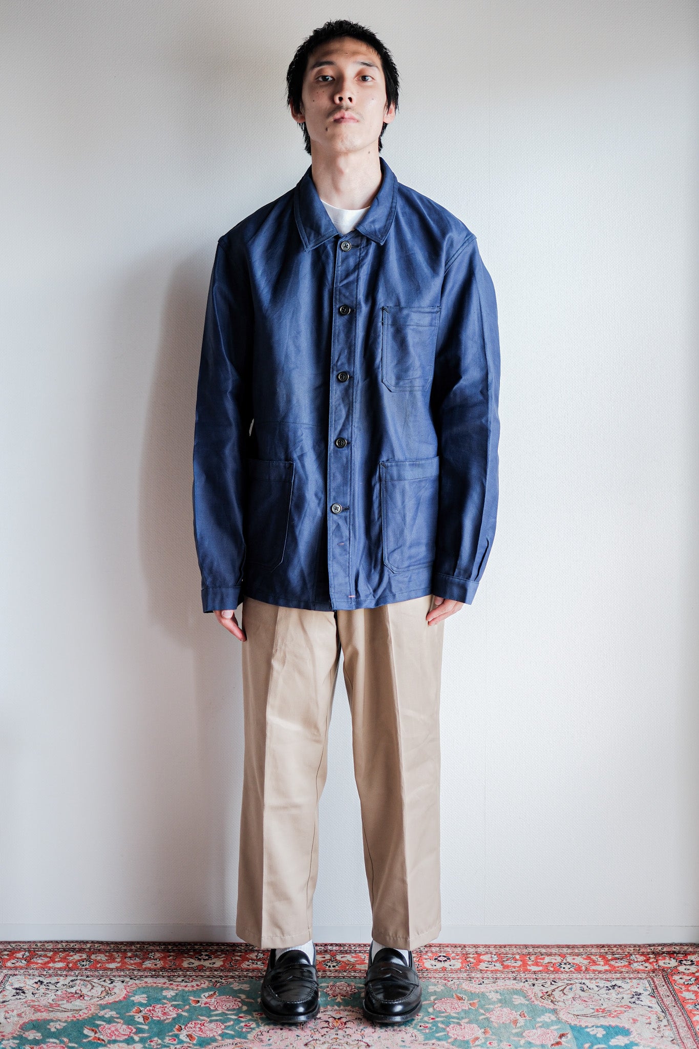 【~50's】French Vintage Blue Thin Twill Work Jacket "Vulcain" "Dead Stock"