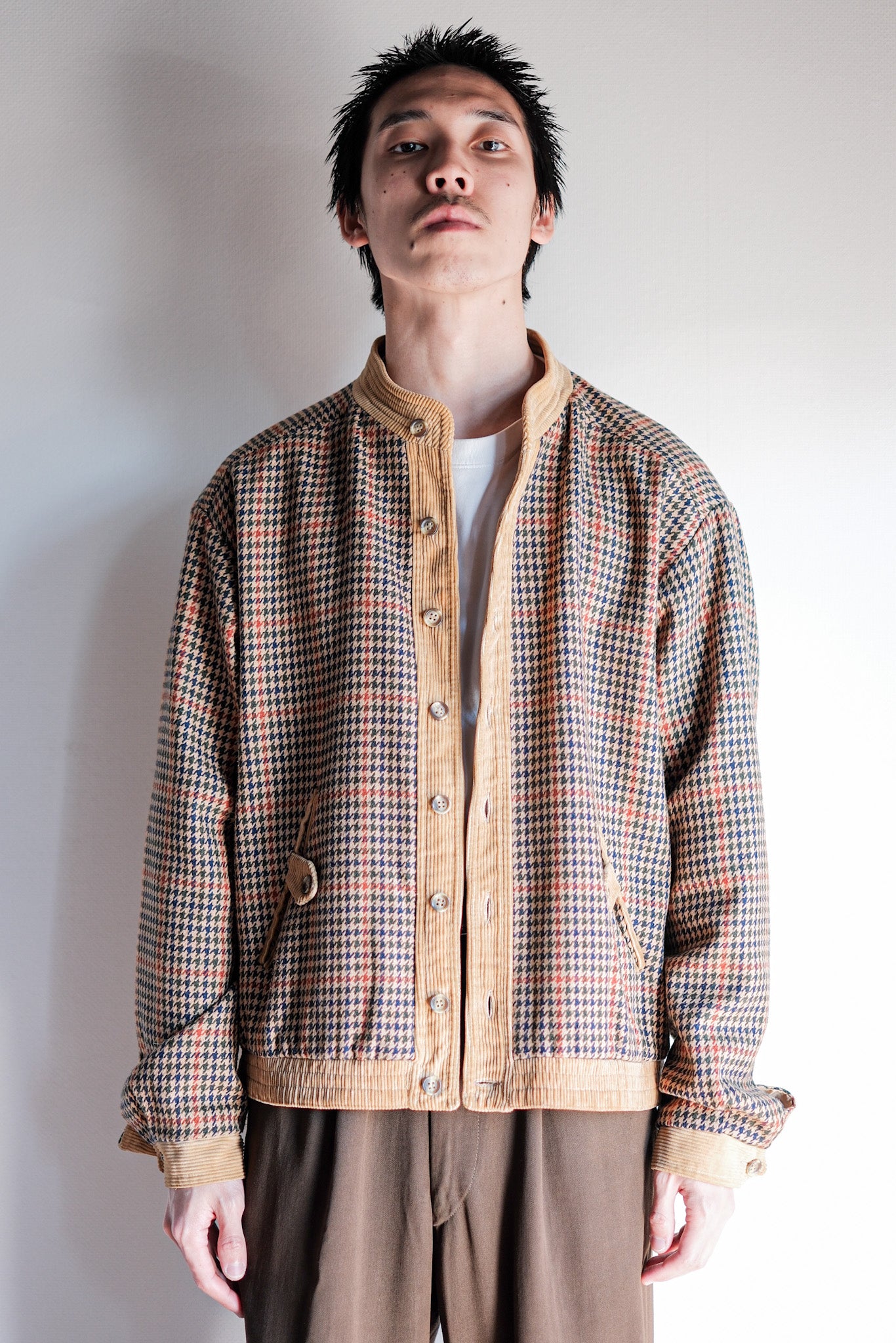 【~70's】British Vintage Houndstooth Wool Mix Jacket Size.38R "JAEGER"