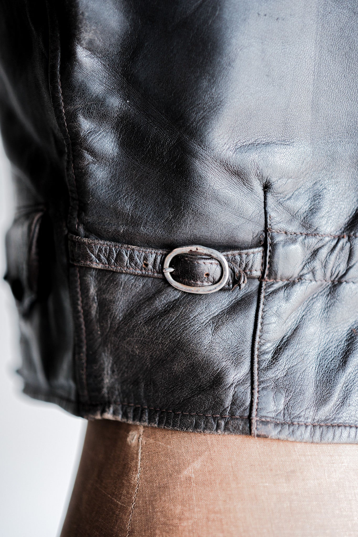 【~40's】German Vintage Double Breasted Motorcycle Leather Jacket