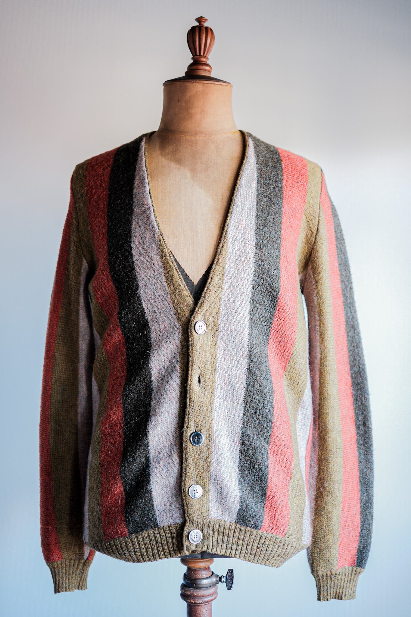 【~80's】Italian Vintage Wool Mix Multi Striped Cardigan