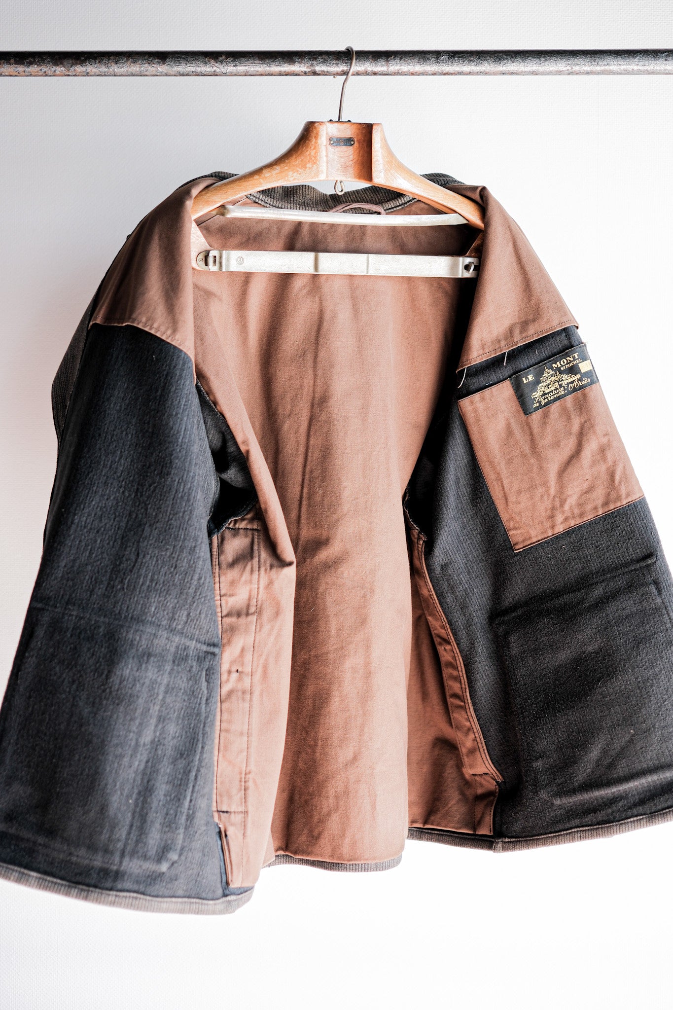 【~60's】French Vintage Brown Salt & Pepper Cotton Pique Hunting Jacket Size.56 "Le Mont St. Michel"