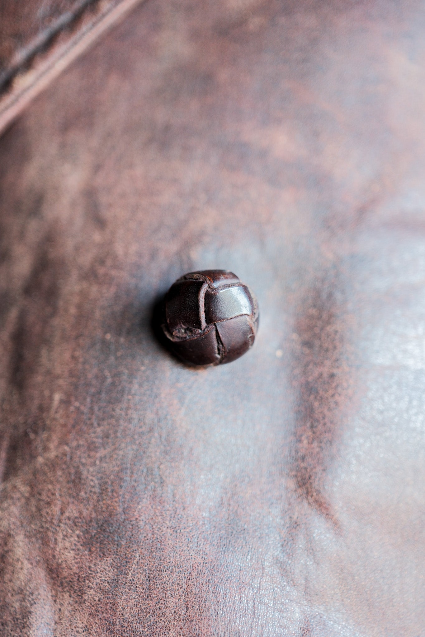 【~40's】French Vintage Double Breasted Brown Leather Coat With Chin Strap