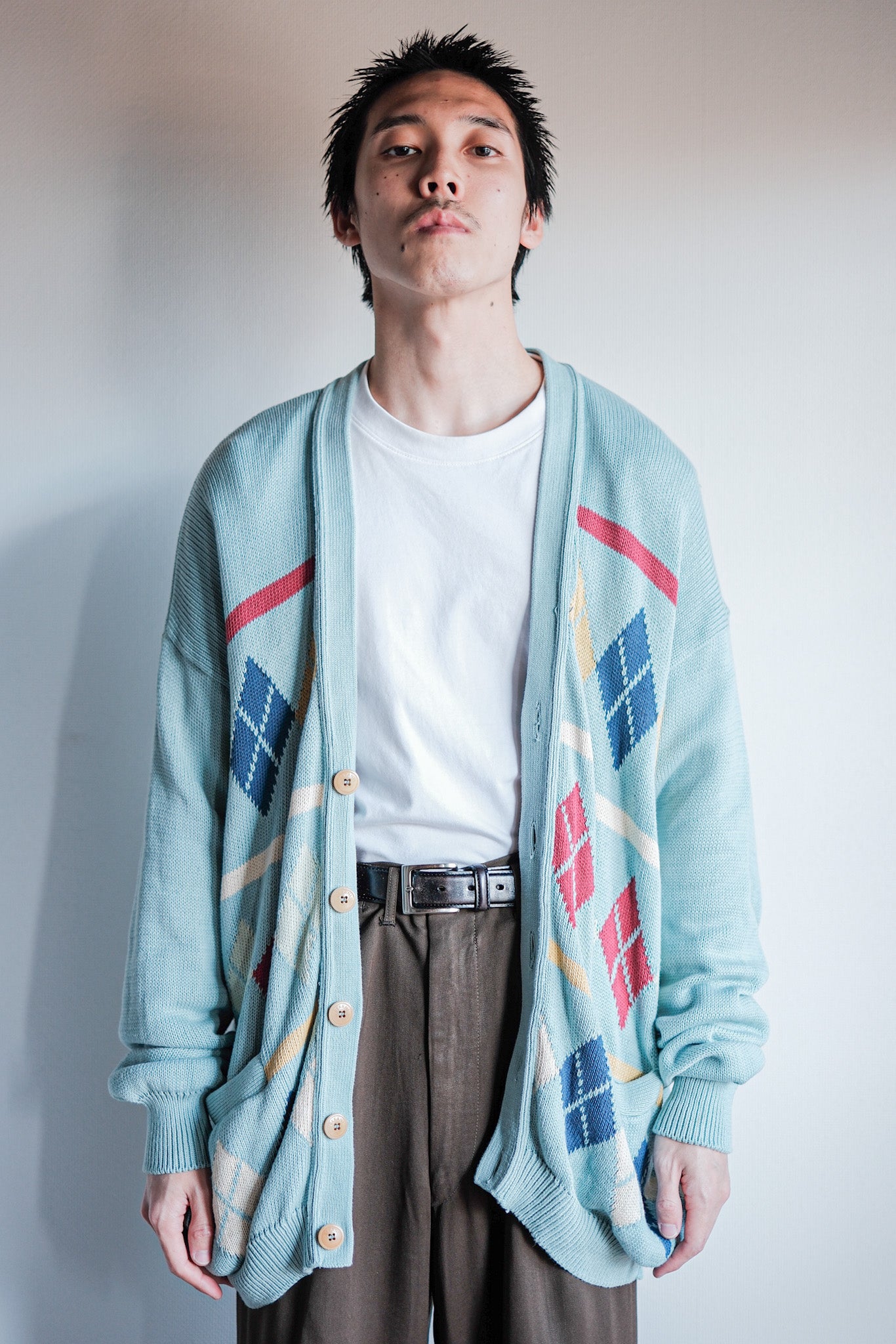 【~90's】Italian Vintage Cotton Argyle Cardigan