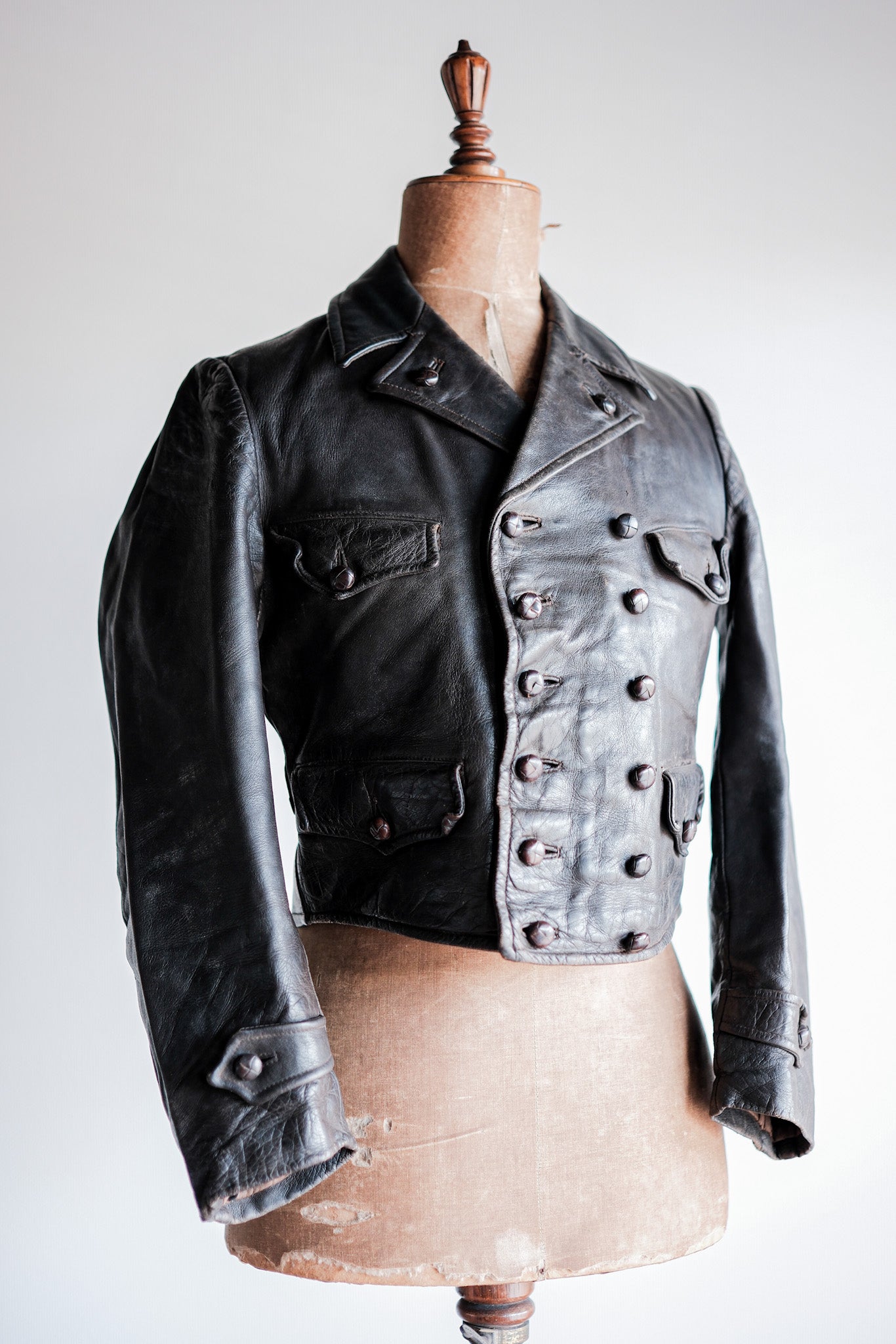 【~40's】German Vintage Double Breasted Motorcycle Leather Jacket