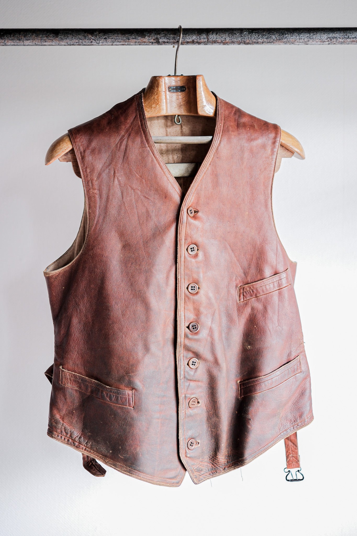 【~50's】French Vintage Brown Leather Work Gilet