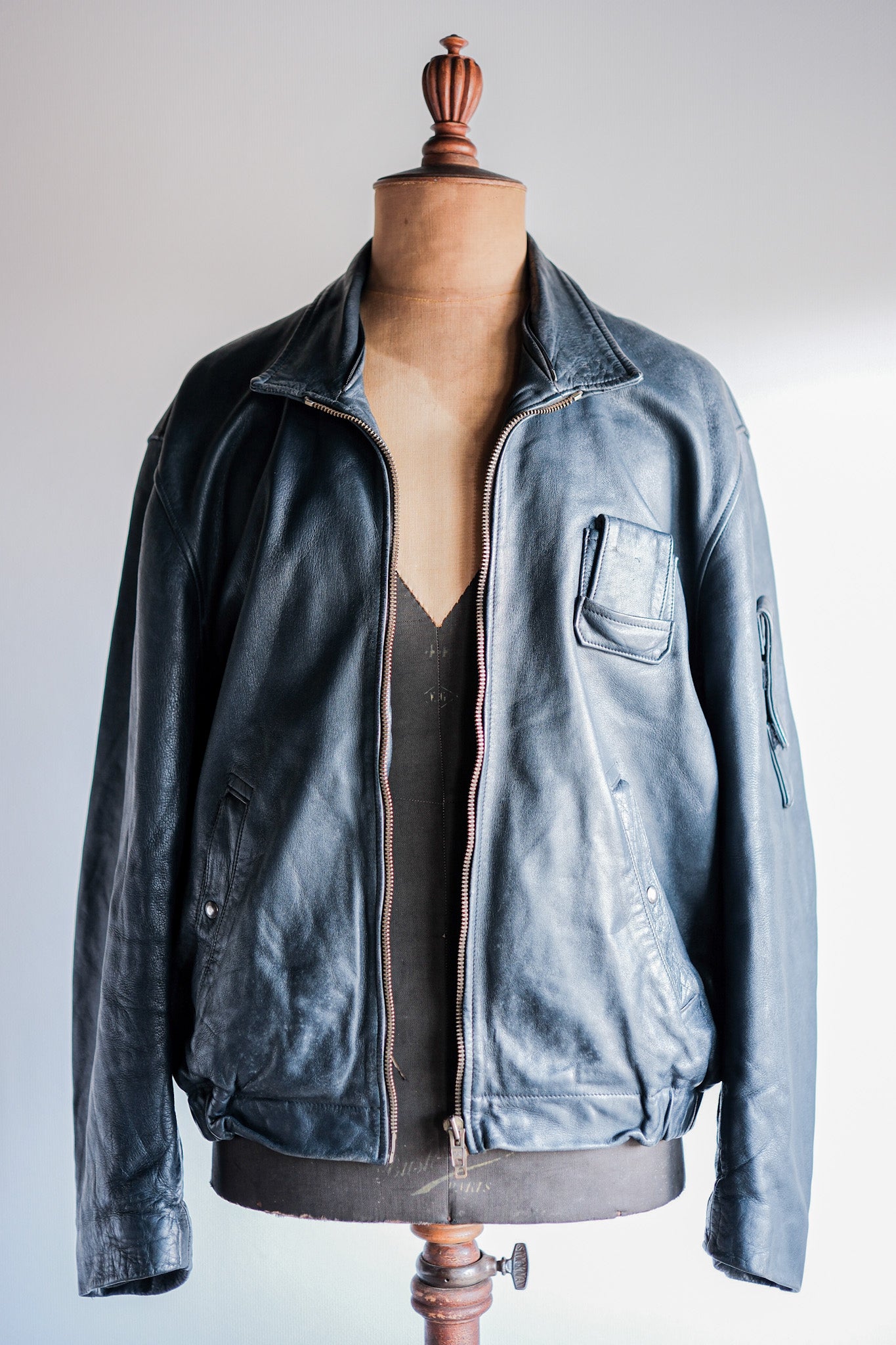 【~70's】French Air Force Pilot Leather Jacket Size.104L