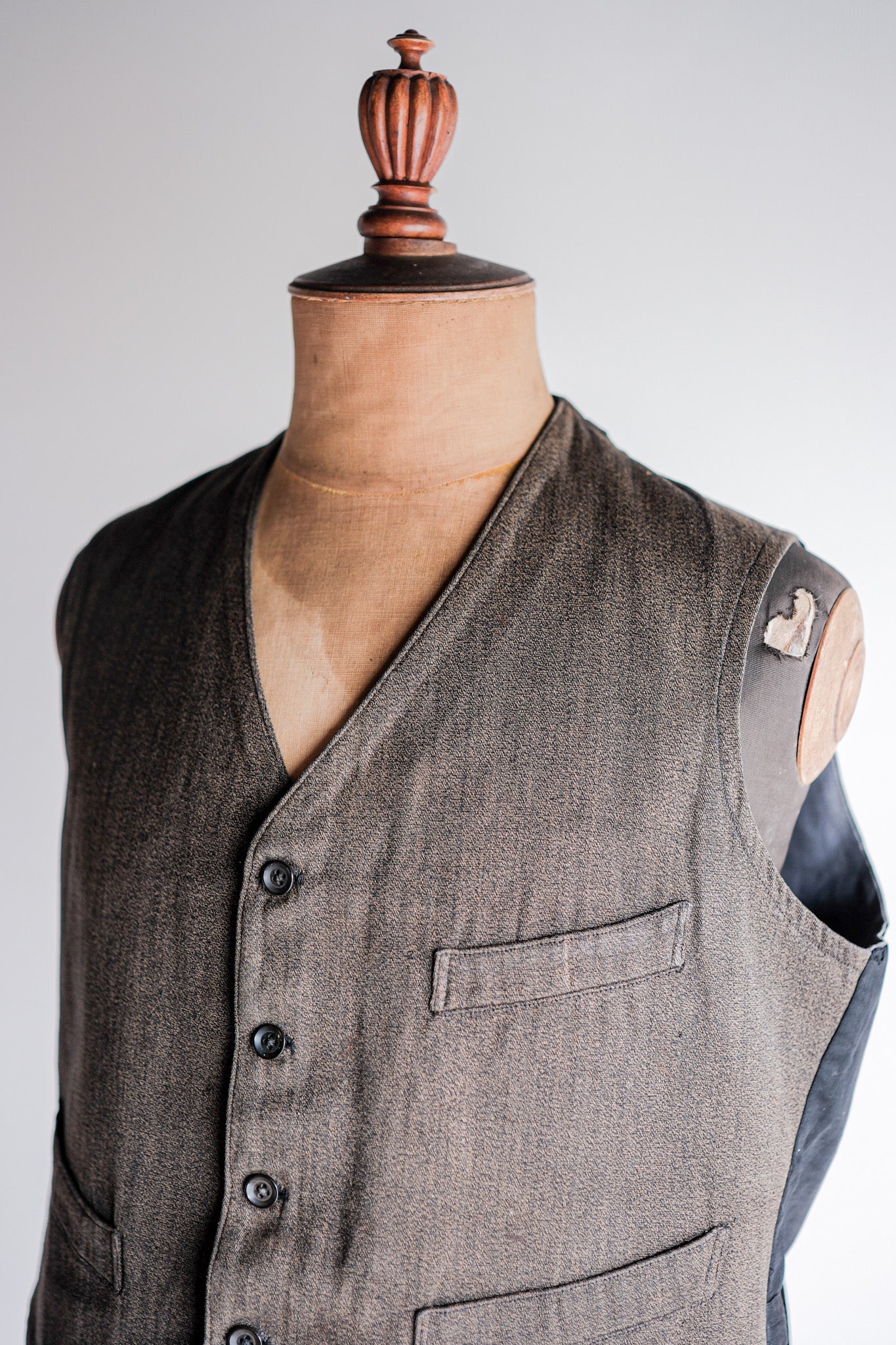 【~50's】French Vintage Brown Salt & Pepper Cotton Work Gilet