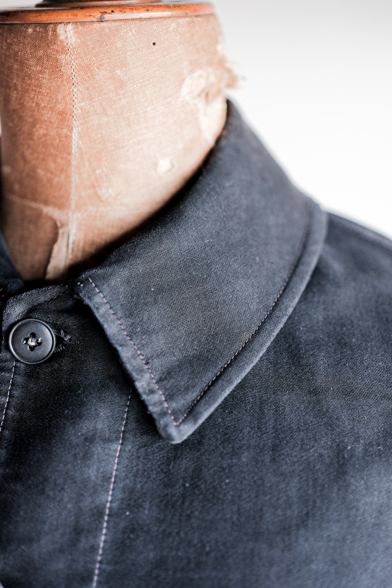 【~40's】French Vintage Black Moleskin Work Jacket "Unusual Pocket"