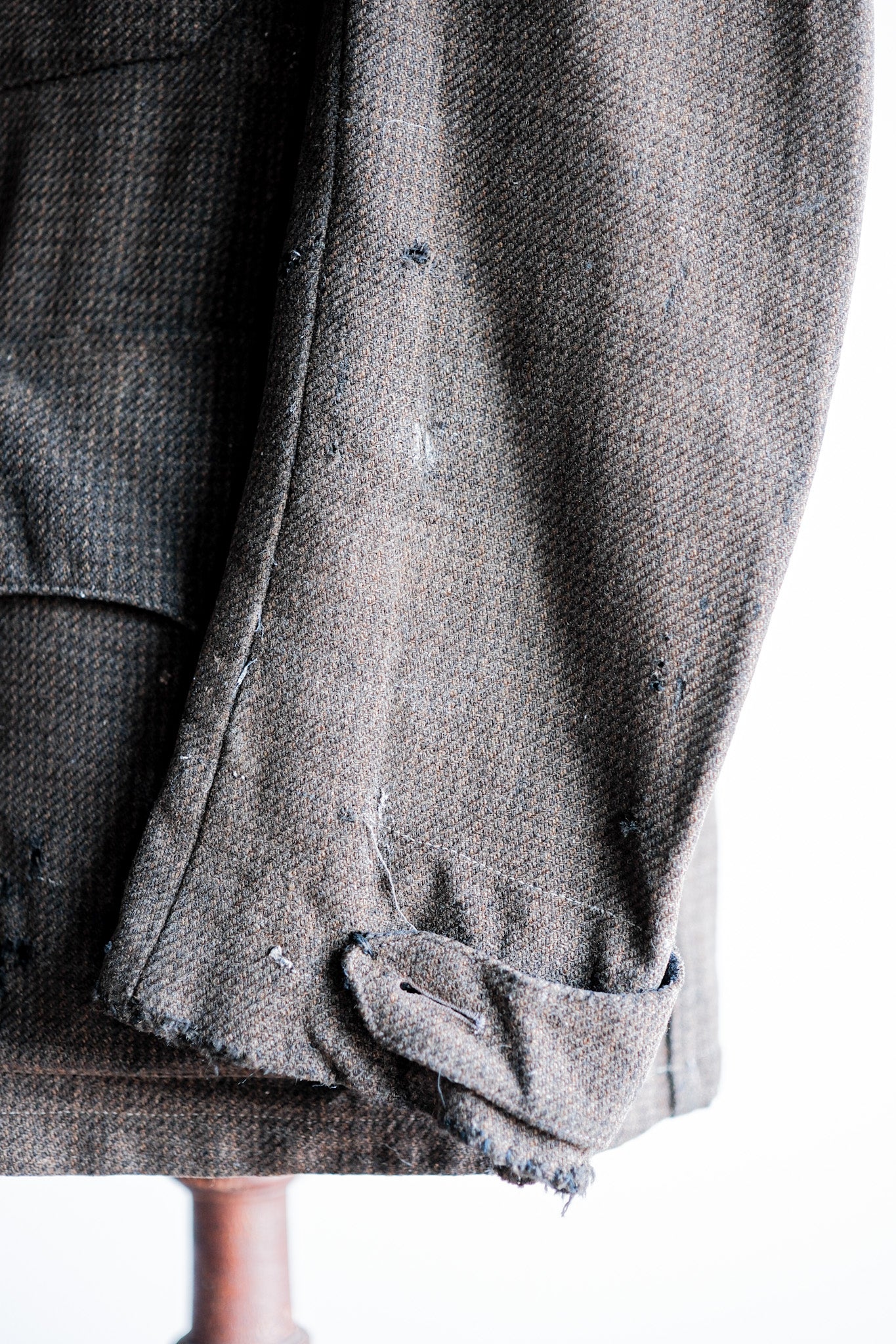【~30's】French Vintage Brown Wool Hunting Jacket "Boro"