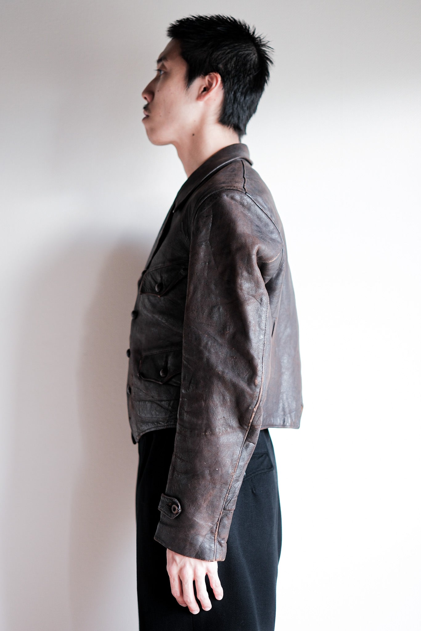 【~40's】German Vintage Double Breasted Motorcycle Leather Jacket