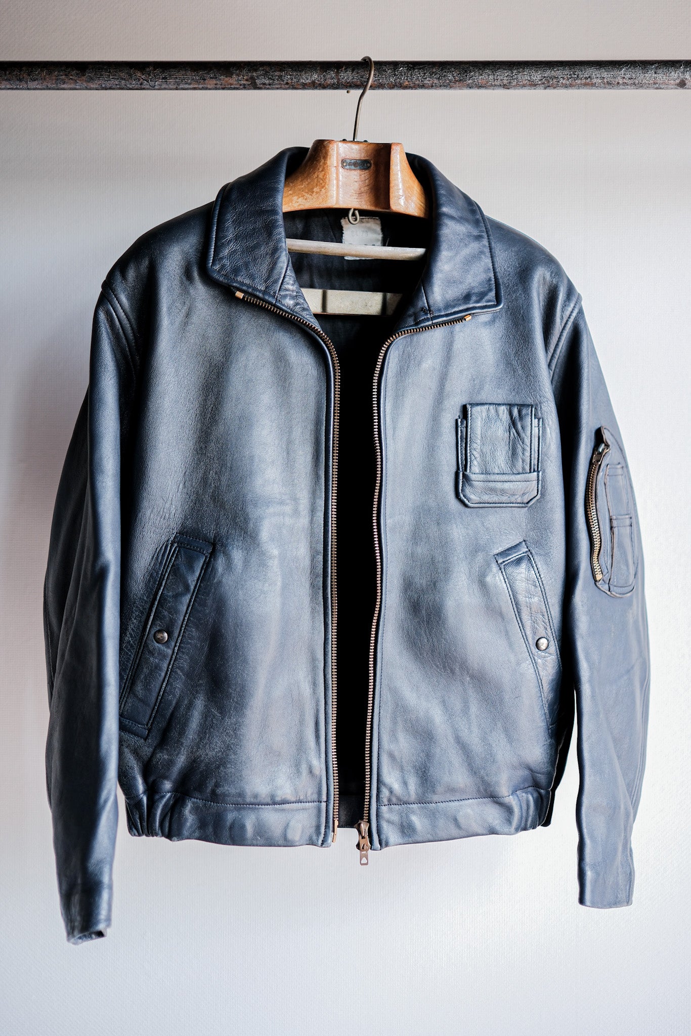 【~70's】French Air Force Pilot Leather Jacket Size.96M