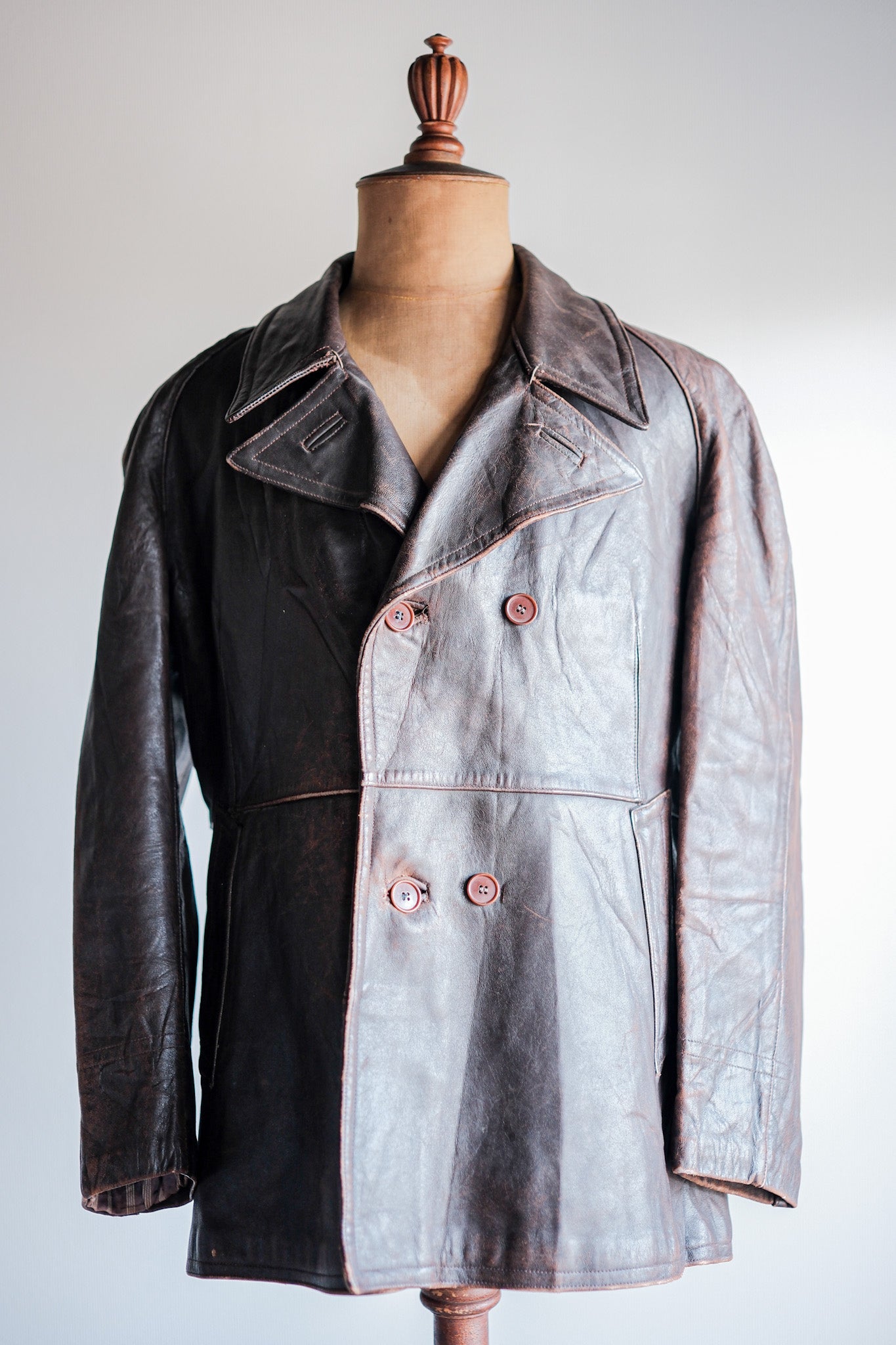 【~50's】French Army Motorcycle Leather Jacket Size.B2