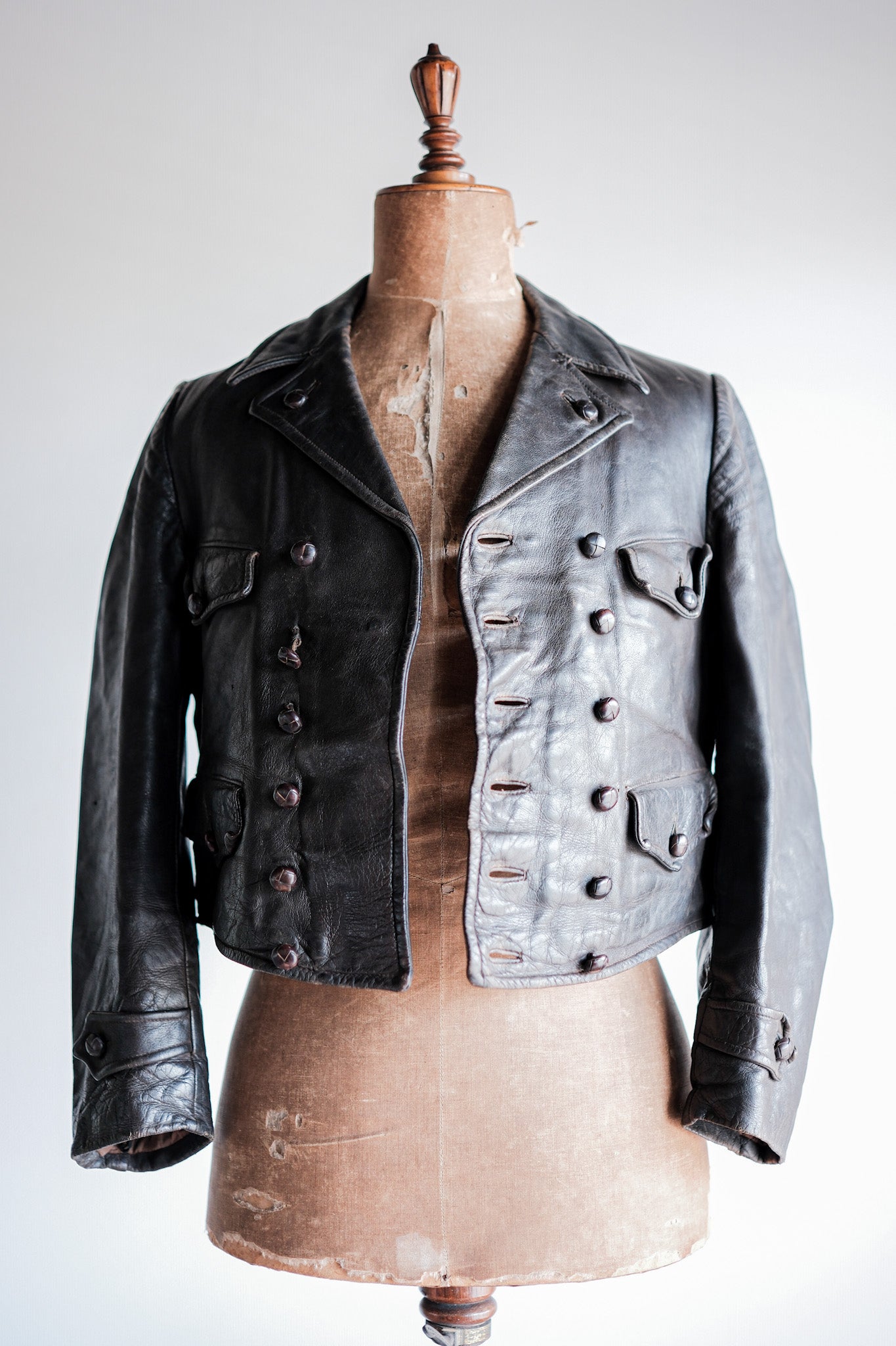 【~40's】German Vintage Double Breasted Motorcycle Leather Jacket