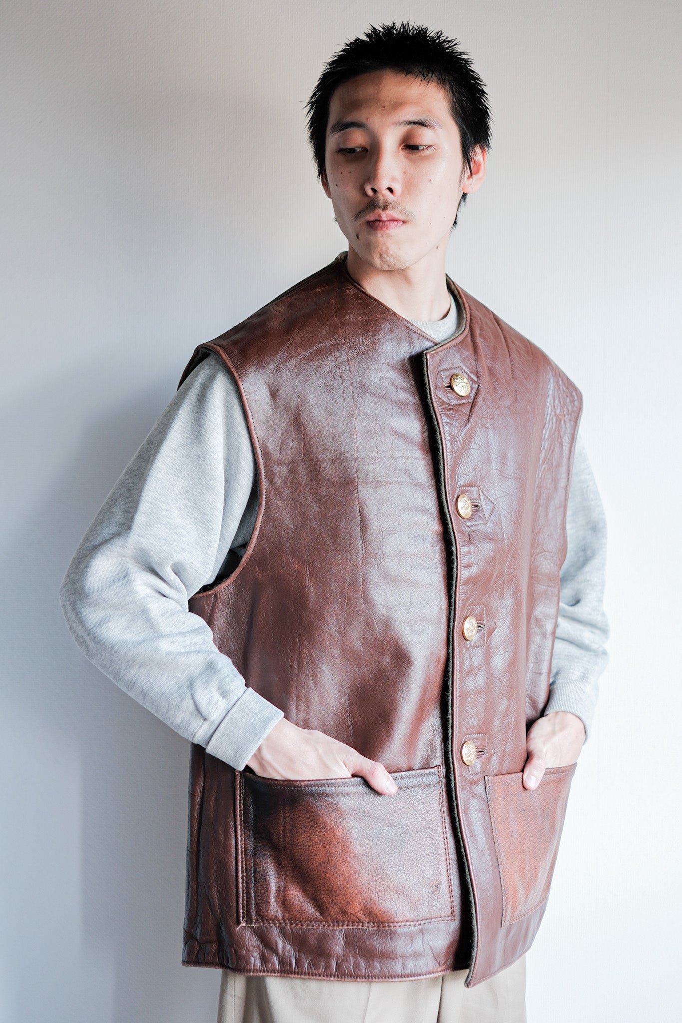 【~50's】Belgium Army Jerkin Leather Vest
