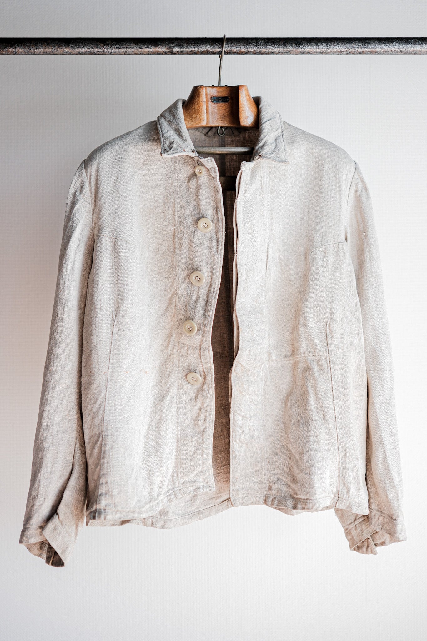 【~40's】German Air Force Drillich HBT Linen Jacket With Chin Strap "Luftwaffe"