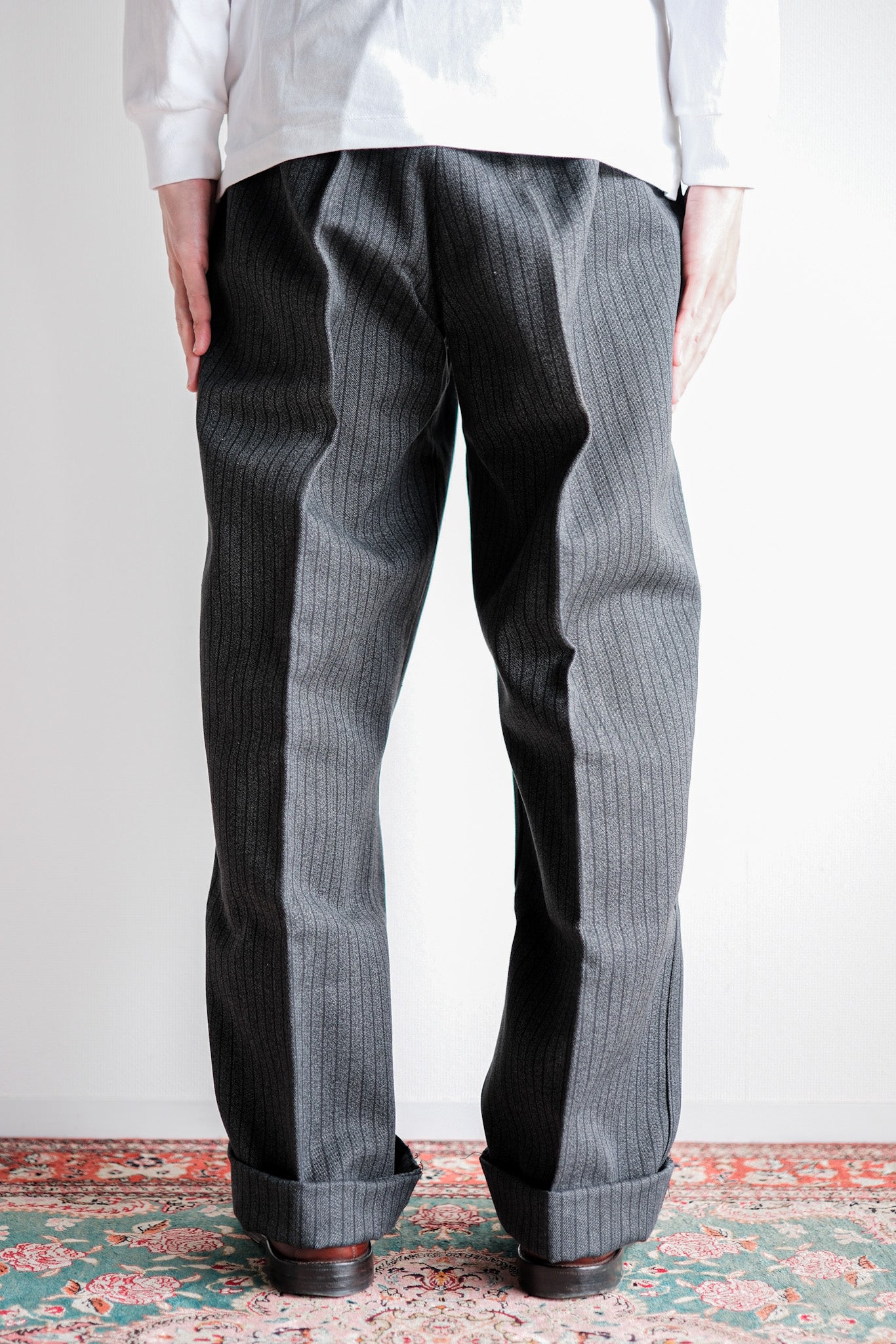 【~40's】French Vintage Salt & Pepper Cotton Striped Work Pants "Dead Stock"