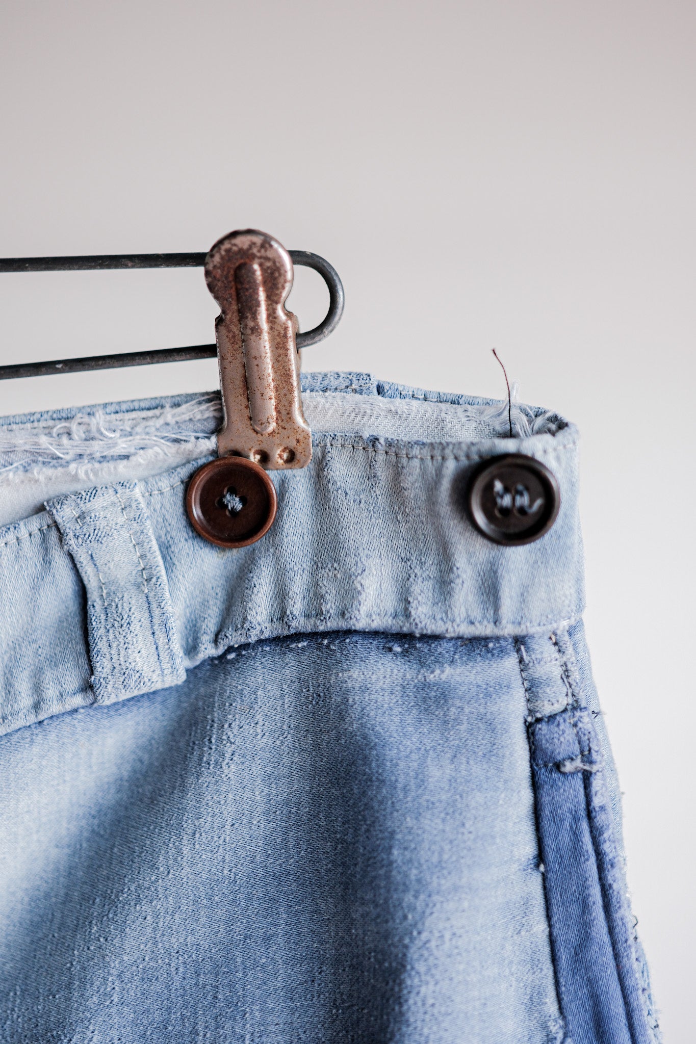 【~40's】French Vintage Blue Moleskin Work Pants "Patchwork" "Le Mont St. Michel"