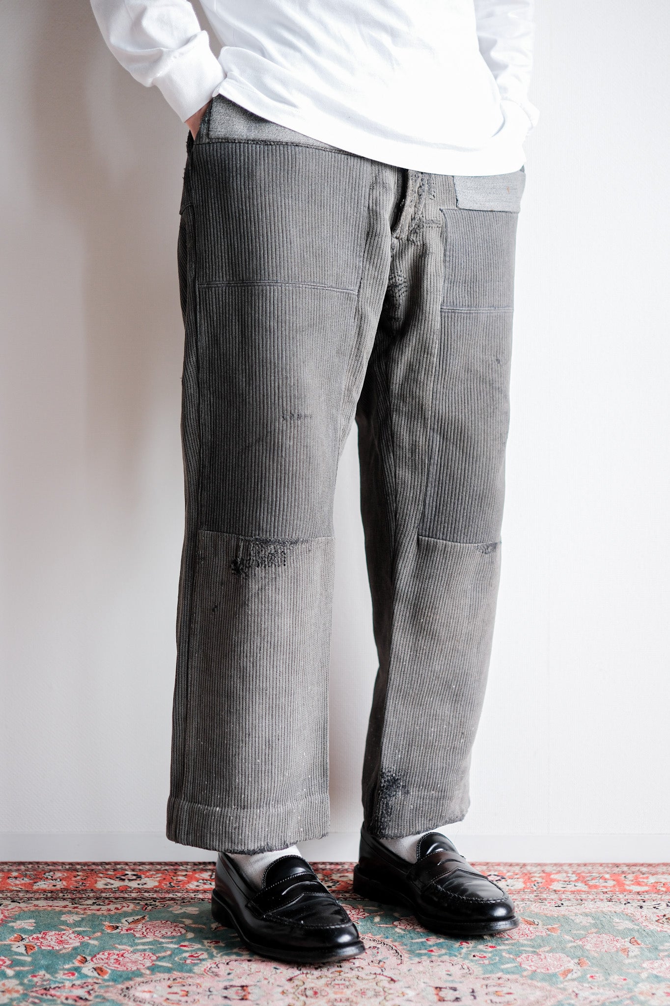 【~40's】French Vintage Gray Cotton Pique Work Pants "Patchwork"