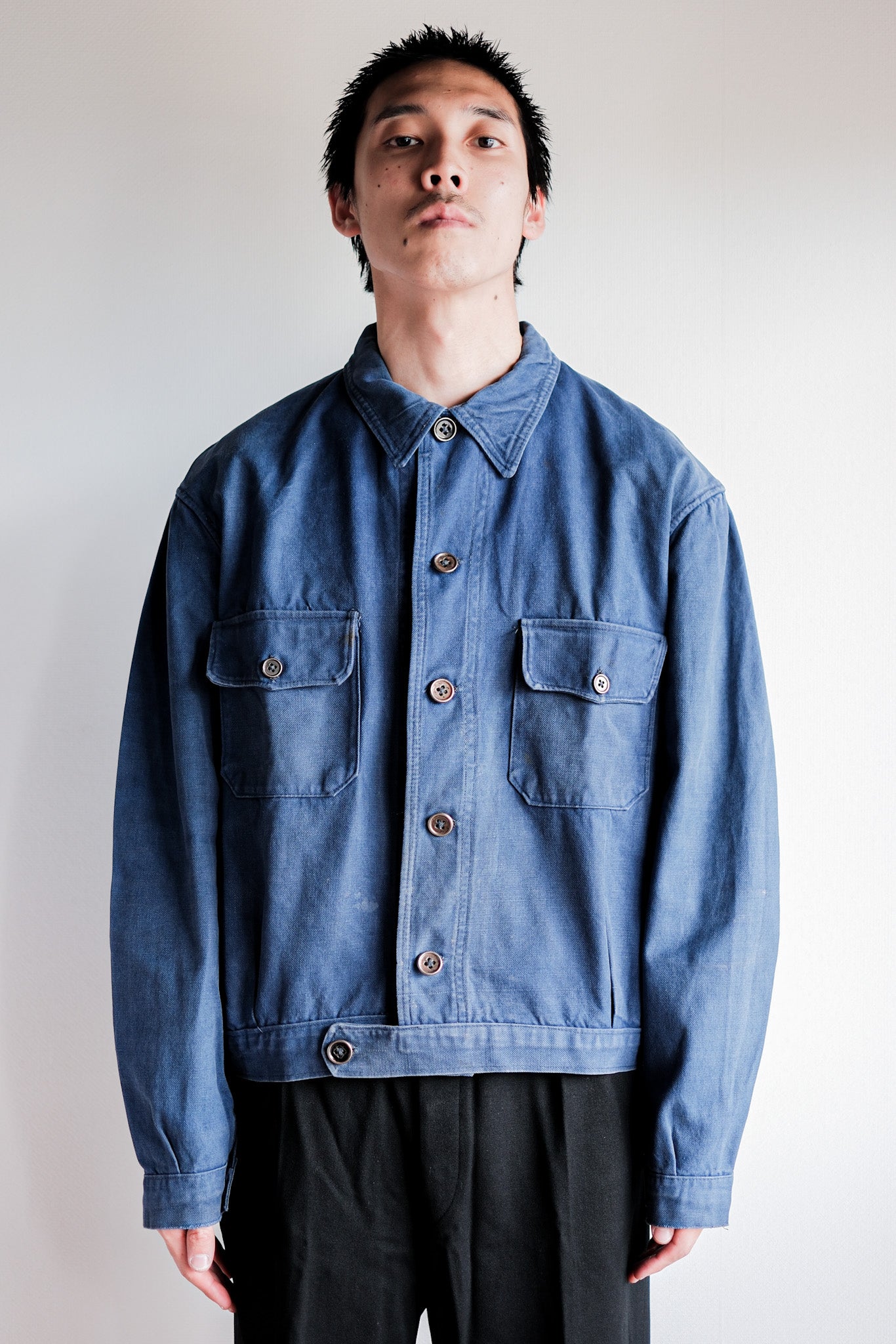 【~40’s】French Vintage Indigo Cotton Twill Cyclist Jacket