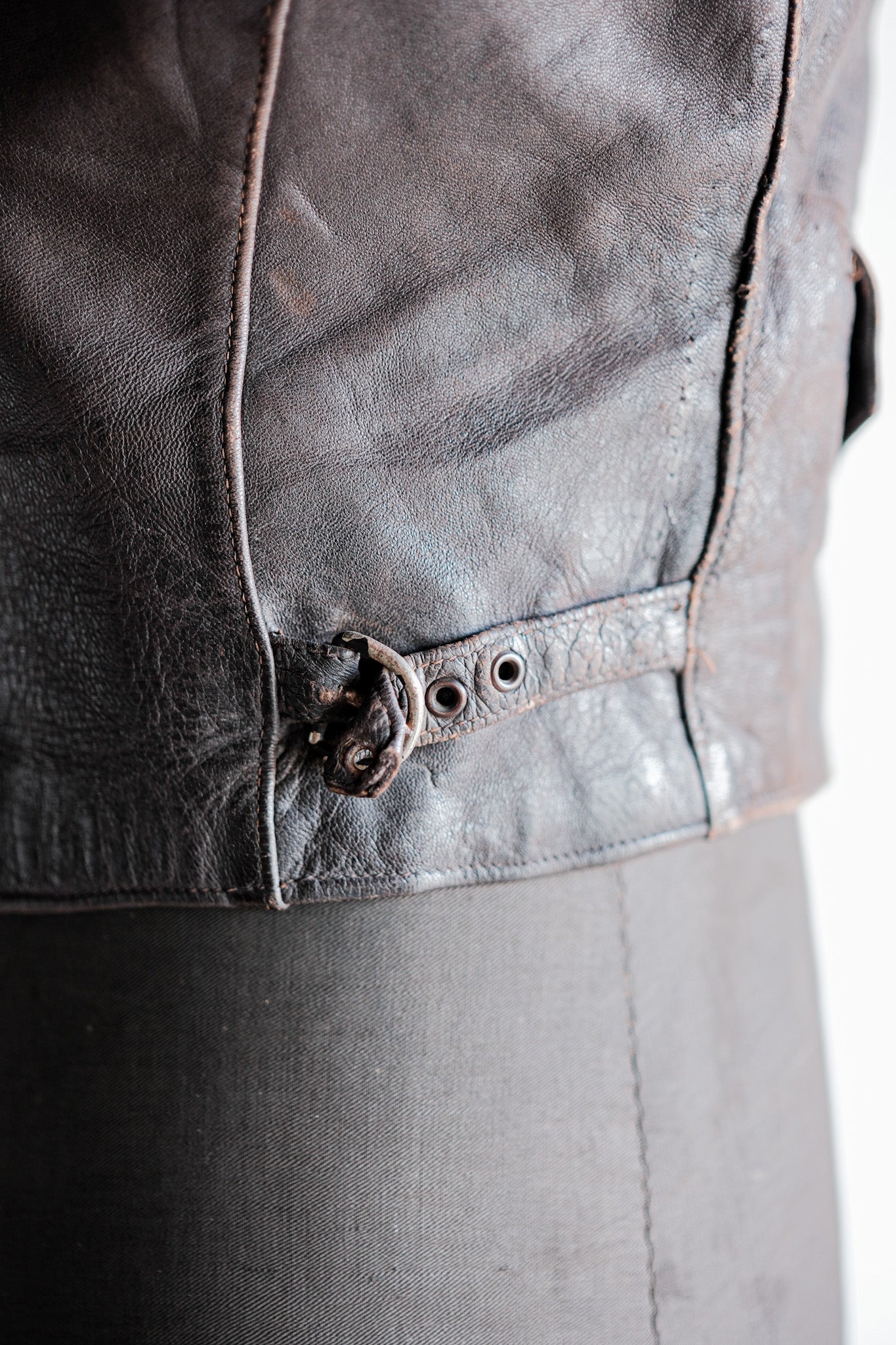 【~40's】German Vintage Double Breasted Motorcycle Leather Jacket