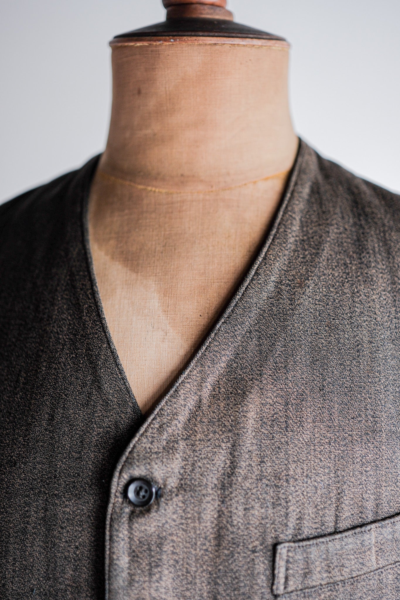 【~50's】French Vintage Brown Salt & Pepper Cotton Work Gilet