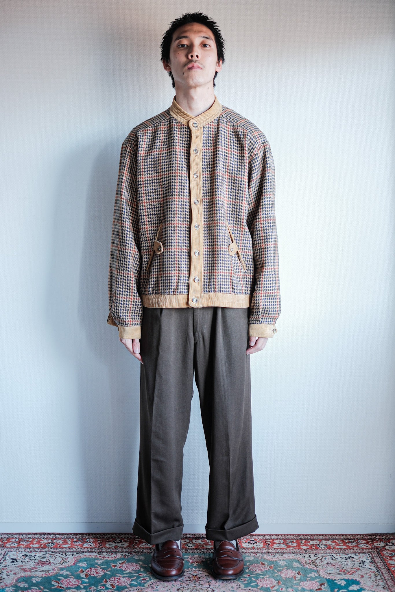 【~70's】British Vintage Houndstooth Wool Mix Jacket Size.38R "JAEGER"