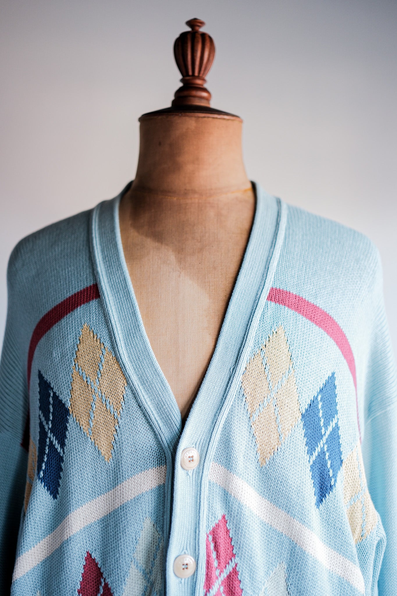 【~90's】Italian Vintage Cotton Argyle Cardigan