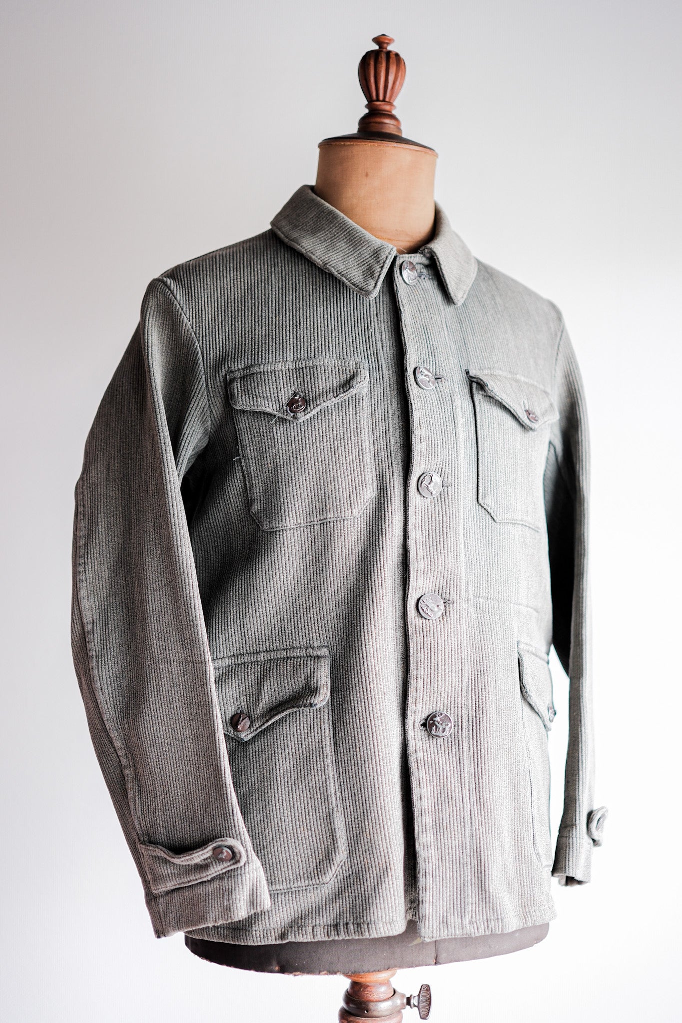 【~50's】French Vintage Gray Cotton Pique Hunting Jacket