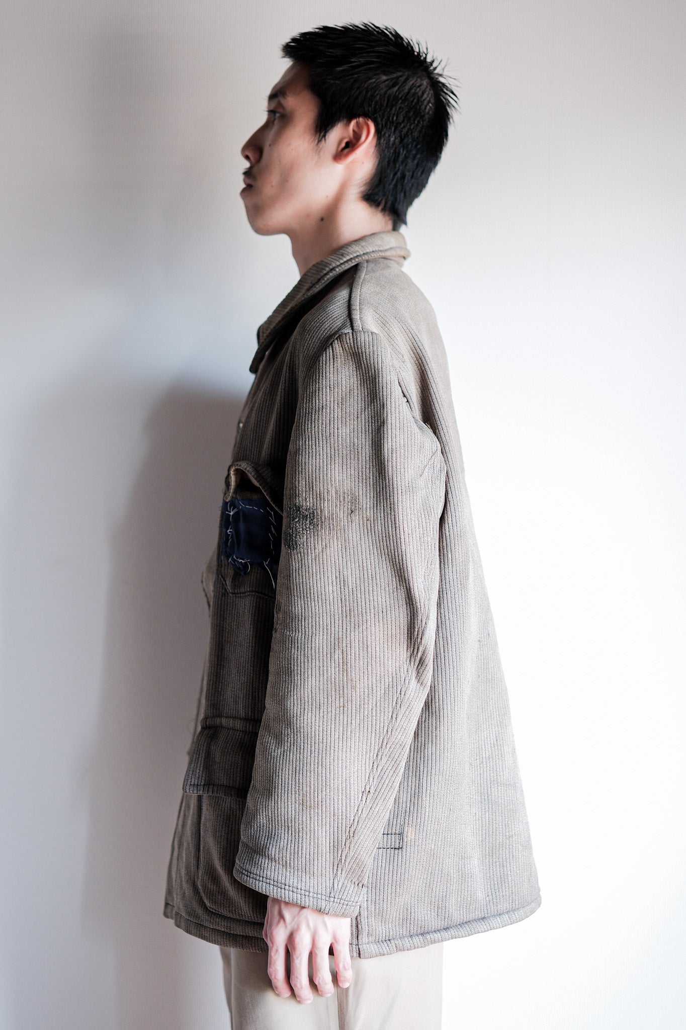 【~60's】French Vintage Brown Gray Cotton Pique Hunting Jacket Size.46