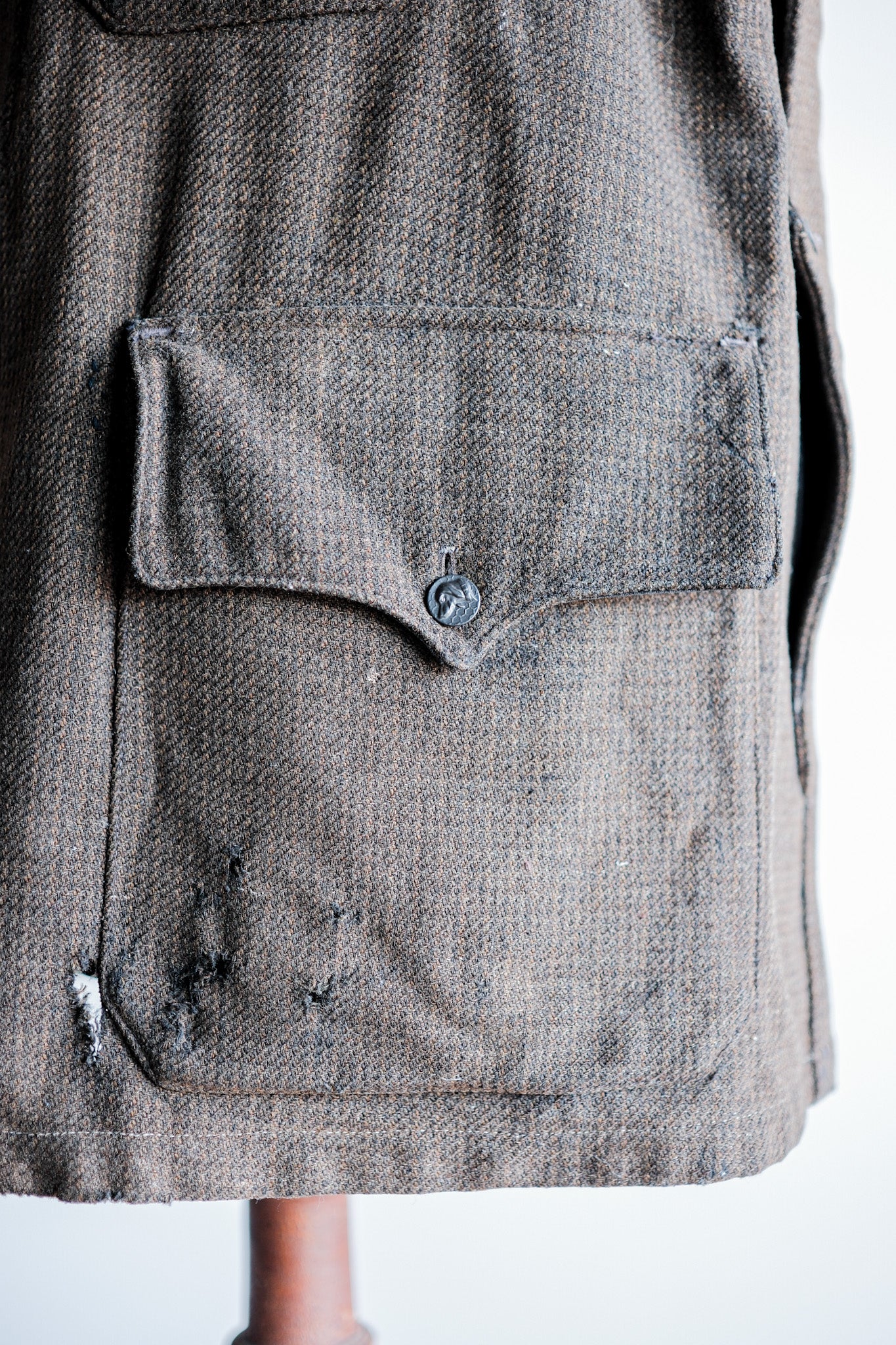 【~30's】French Vintage Brown Wool Hunting Jacket "Boro"