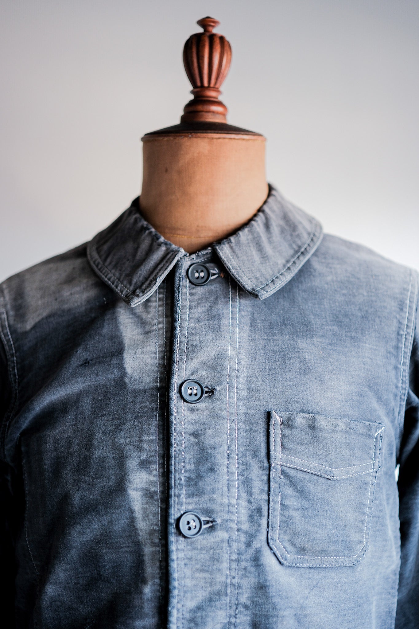 【~40's】French Vintage Black Moleskin Work Jacket "Boro" "Le Mont St. Michel"