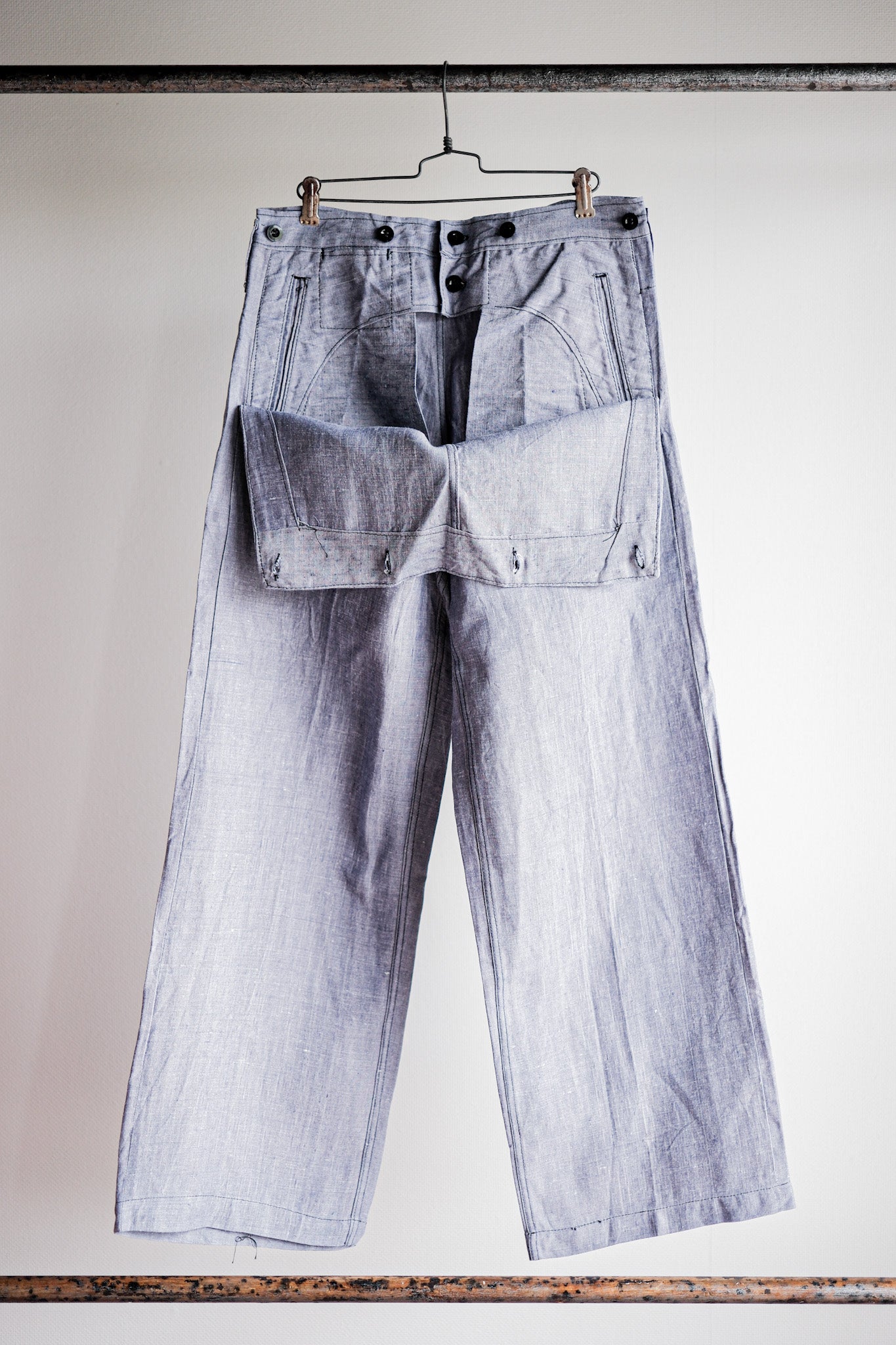 【~50's】French Navy Ramie Linen Sailor Pants Size.C-4 "Dead Stock"