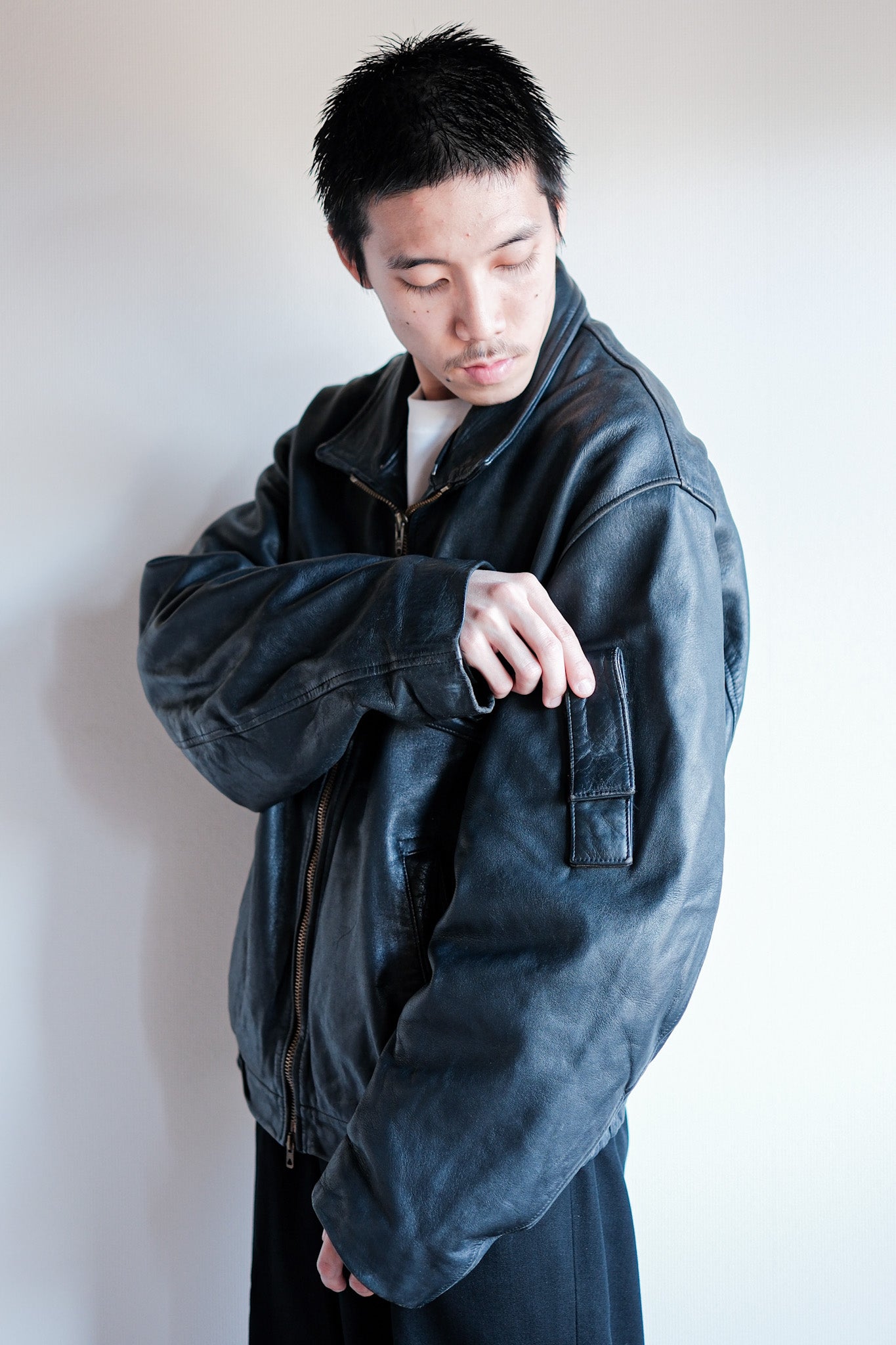 【~70's】French Air Force Pilot Leather Jacket Size.104L