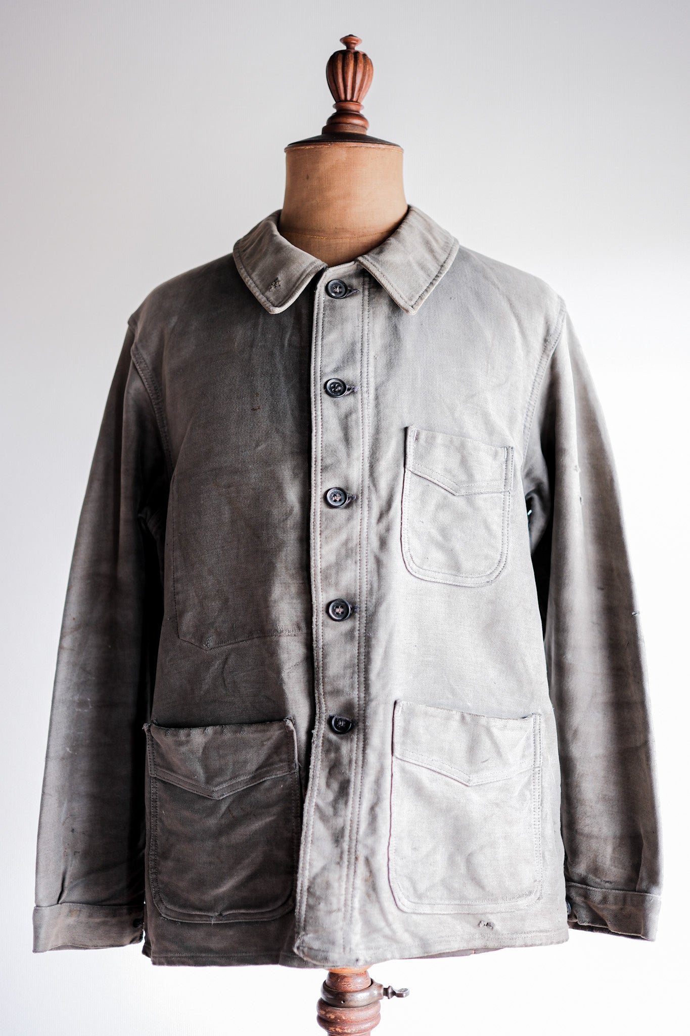 【~40's】French Vintage Black Moleskin Work Jacket "Adolphe Lafont"
