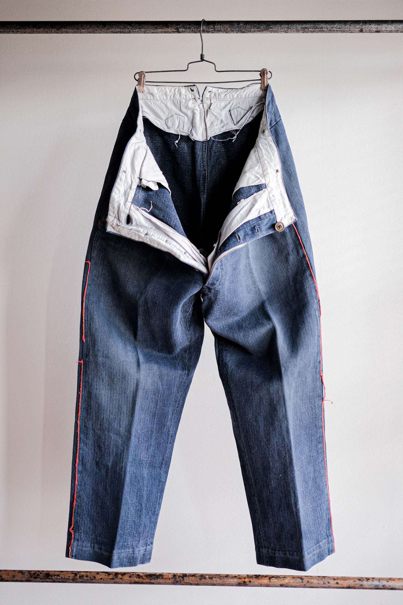 【Early 20th C】French Vintage Indigo HBT Linen Firefighter Trousers