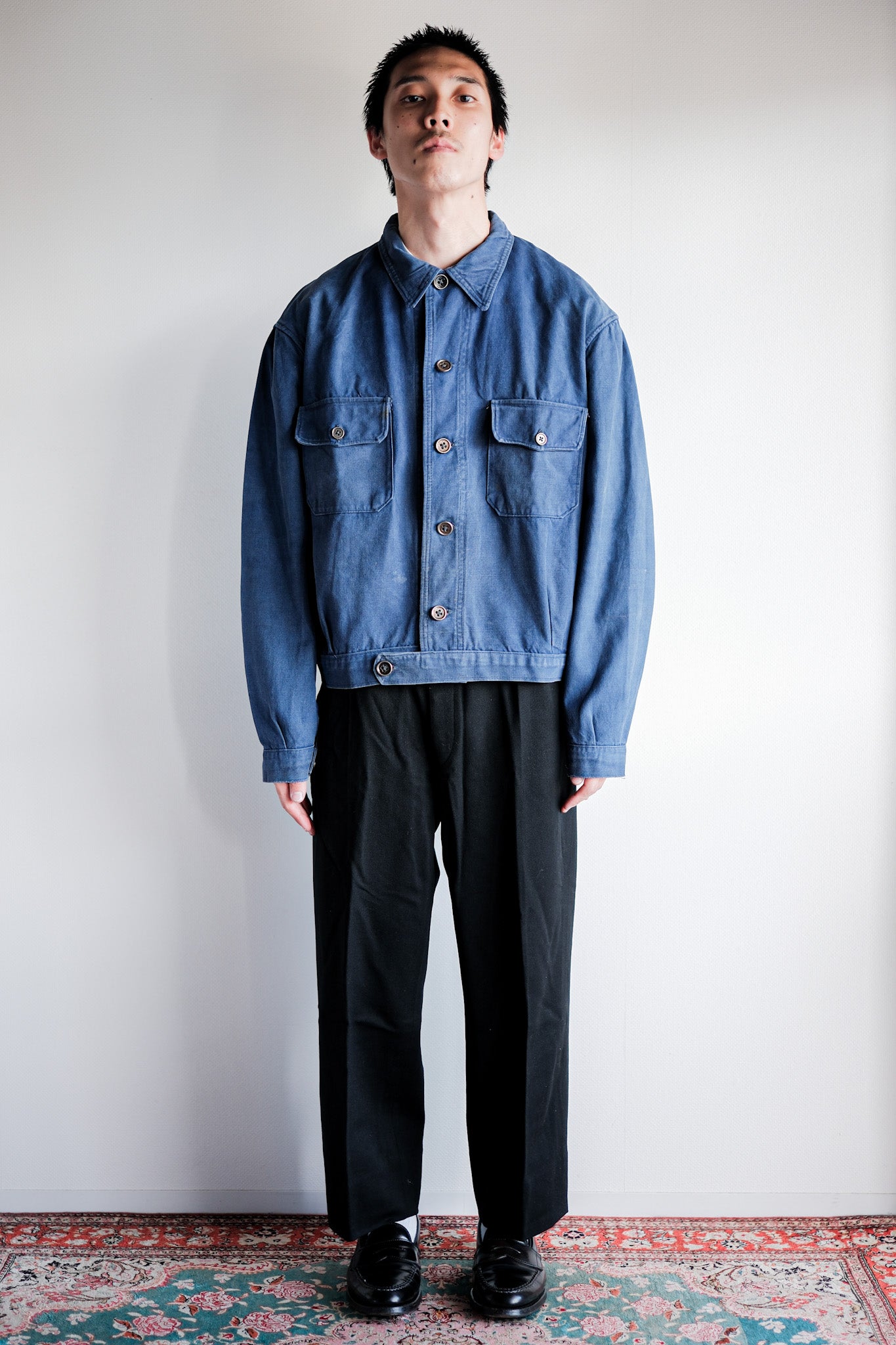 【~40’s】French Vintage Indigo Cotton Twill Cyclist Jacket