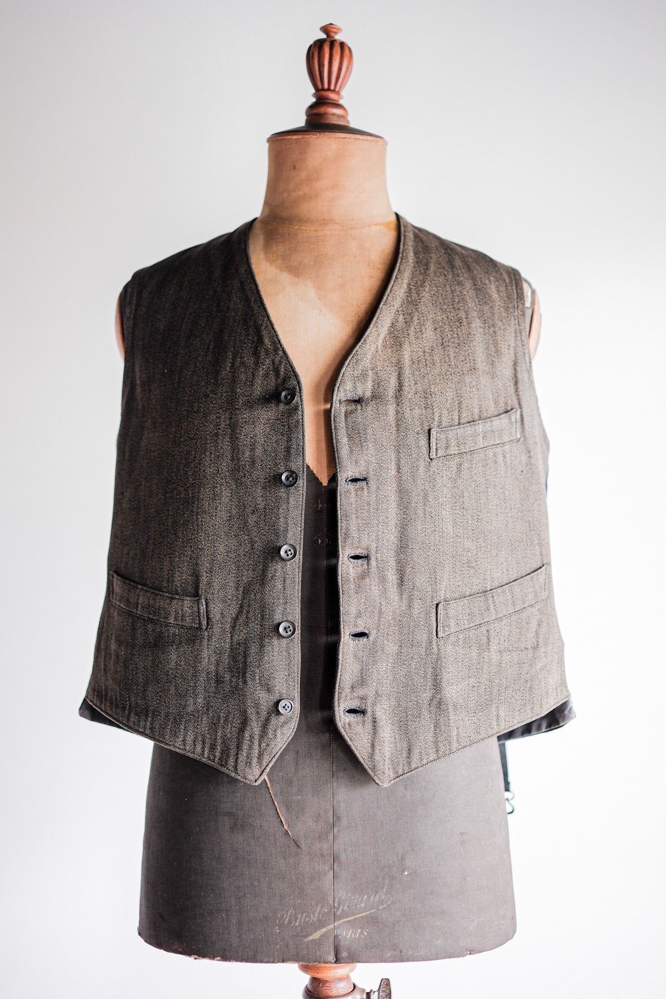 【~50's】French Vintage Brown Salt & Pepper Cotton Work Gilet
