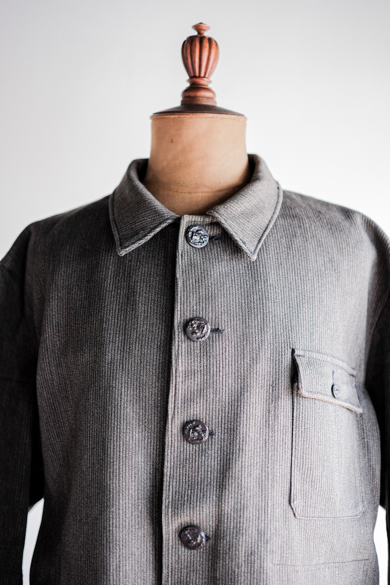 【~60's】French Vintage Brown Salt & Pepper Cotton Pique Hunting Jacket Size.56 "Le Mont St. Michel"