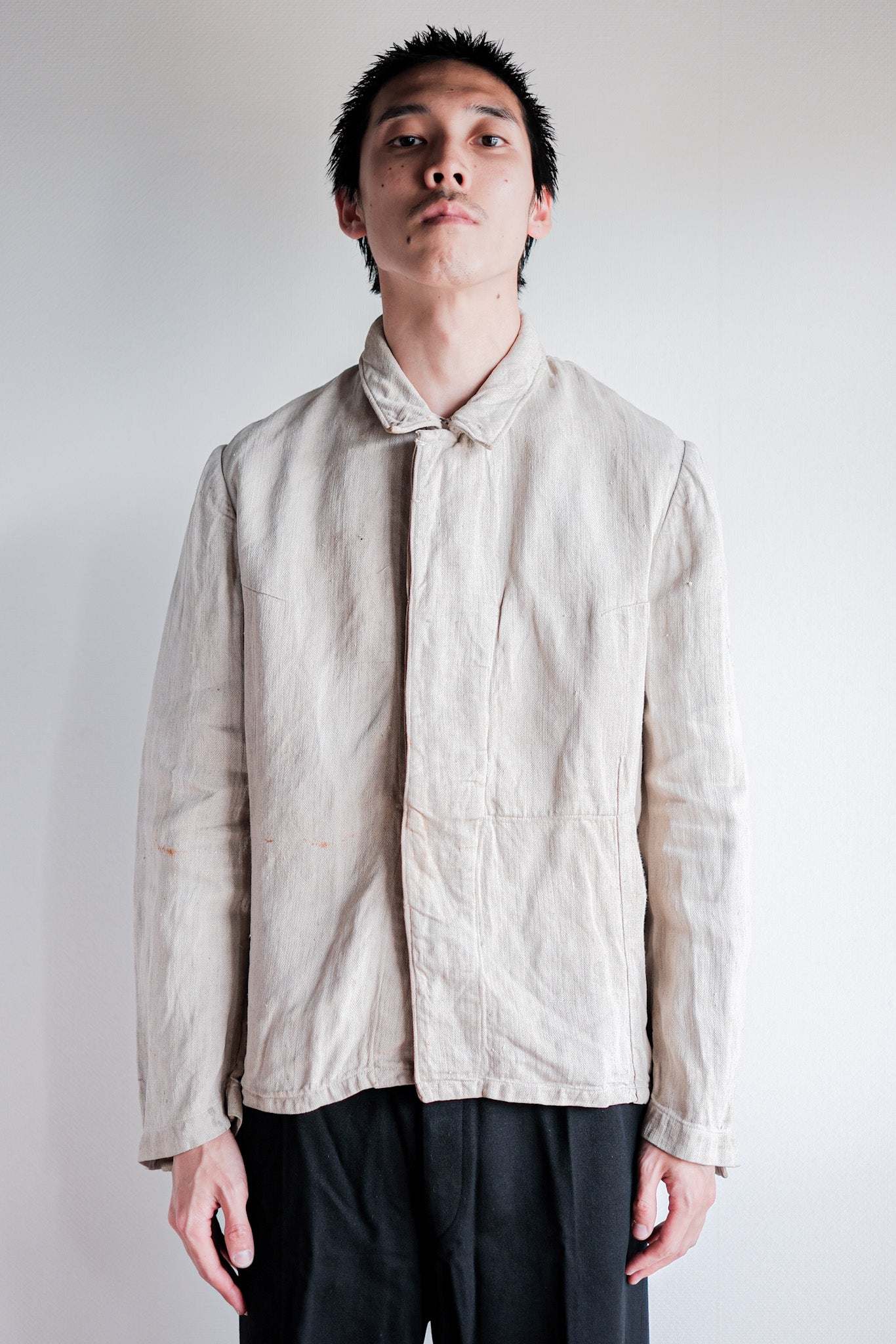 【~40's】German Air Force Drillich HBT Linen Jacket With Chin Strap "Luftwaffe"