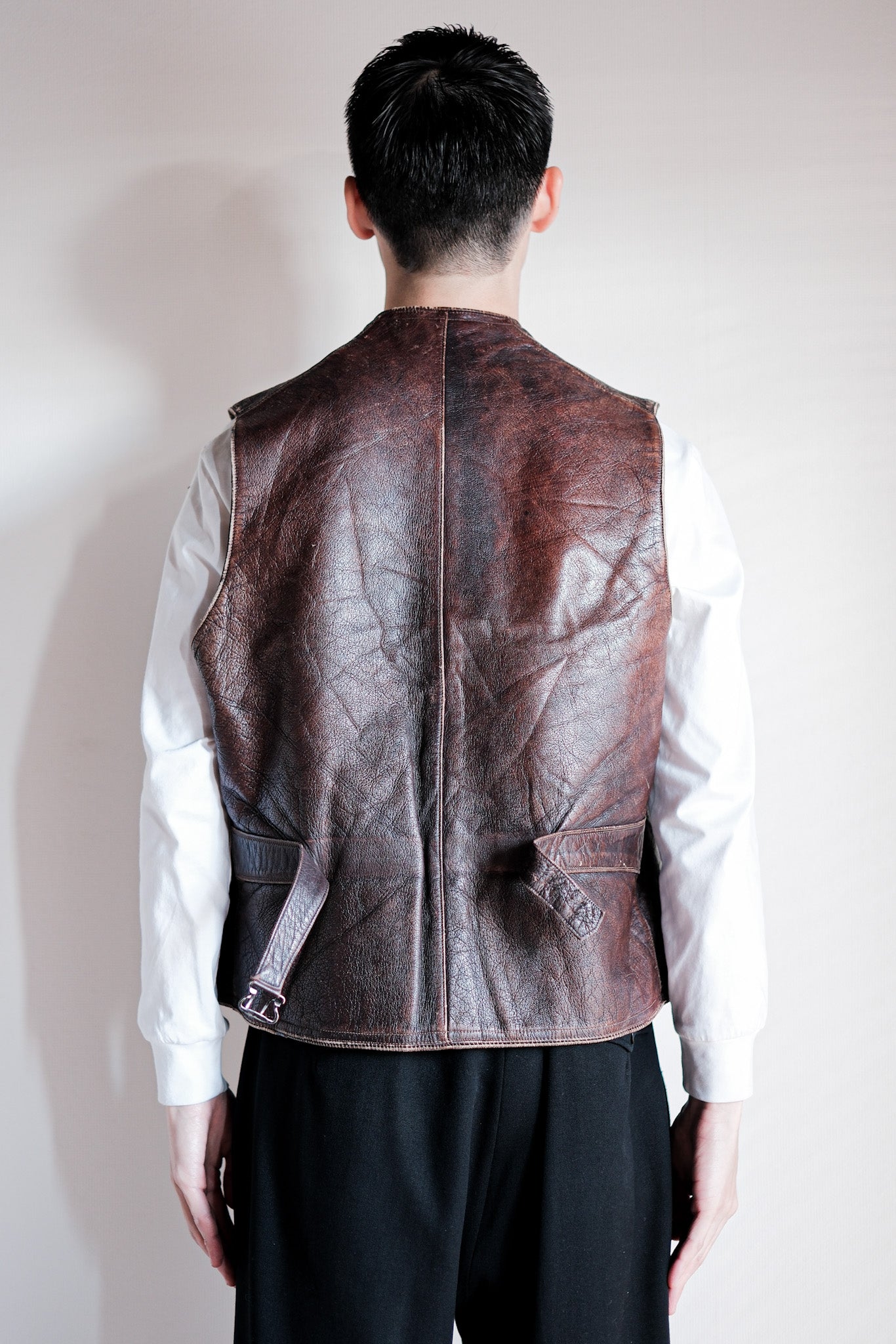 【~40's】French Vintage Brown Leather Work Gilet