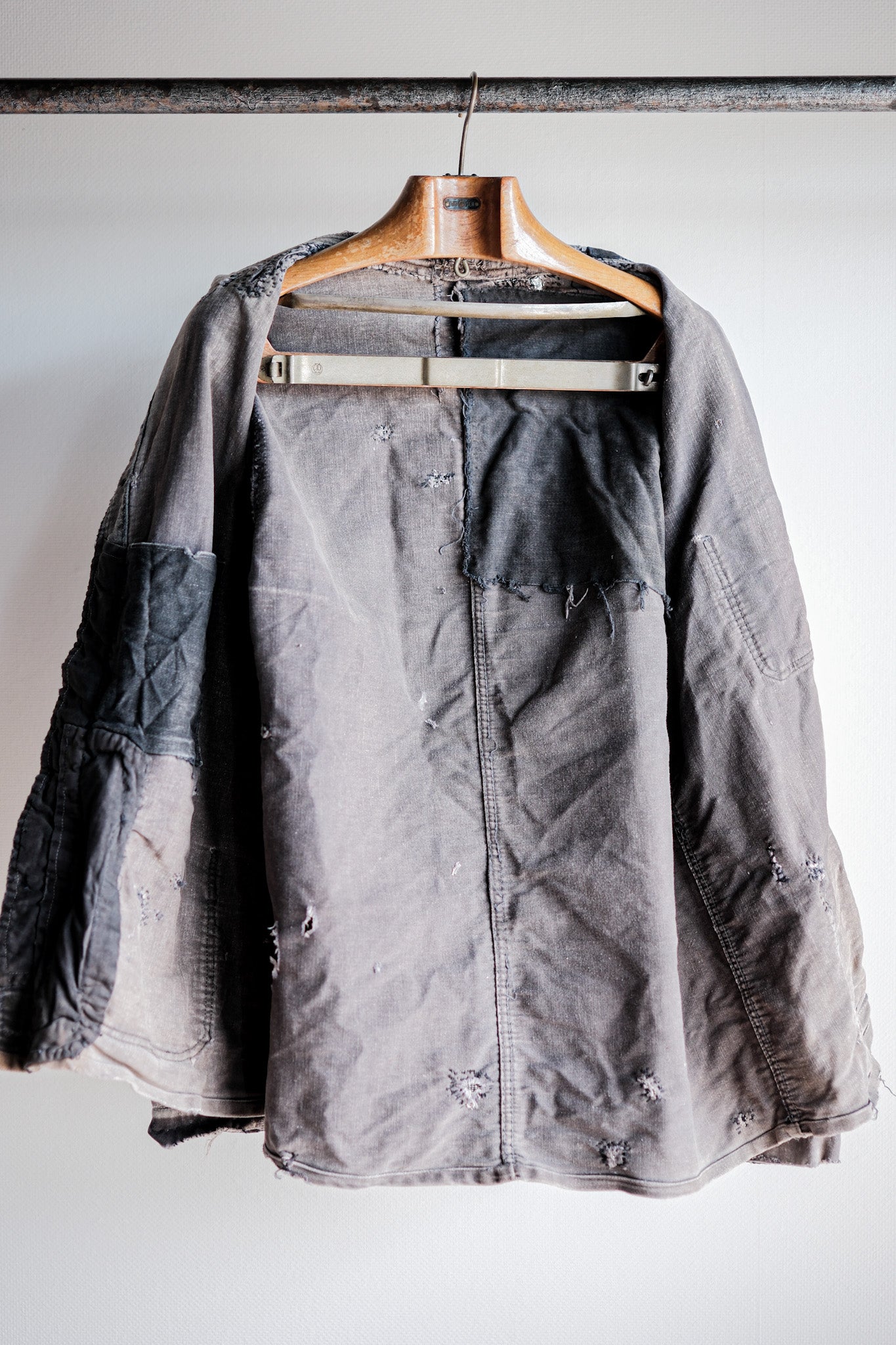 【~50's】French Vintage Black Moleskin Work Jacket "Patchwork"