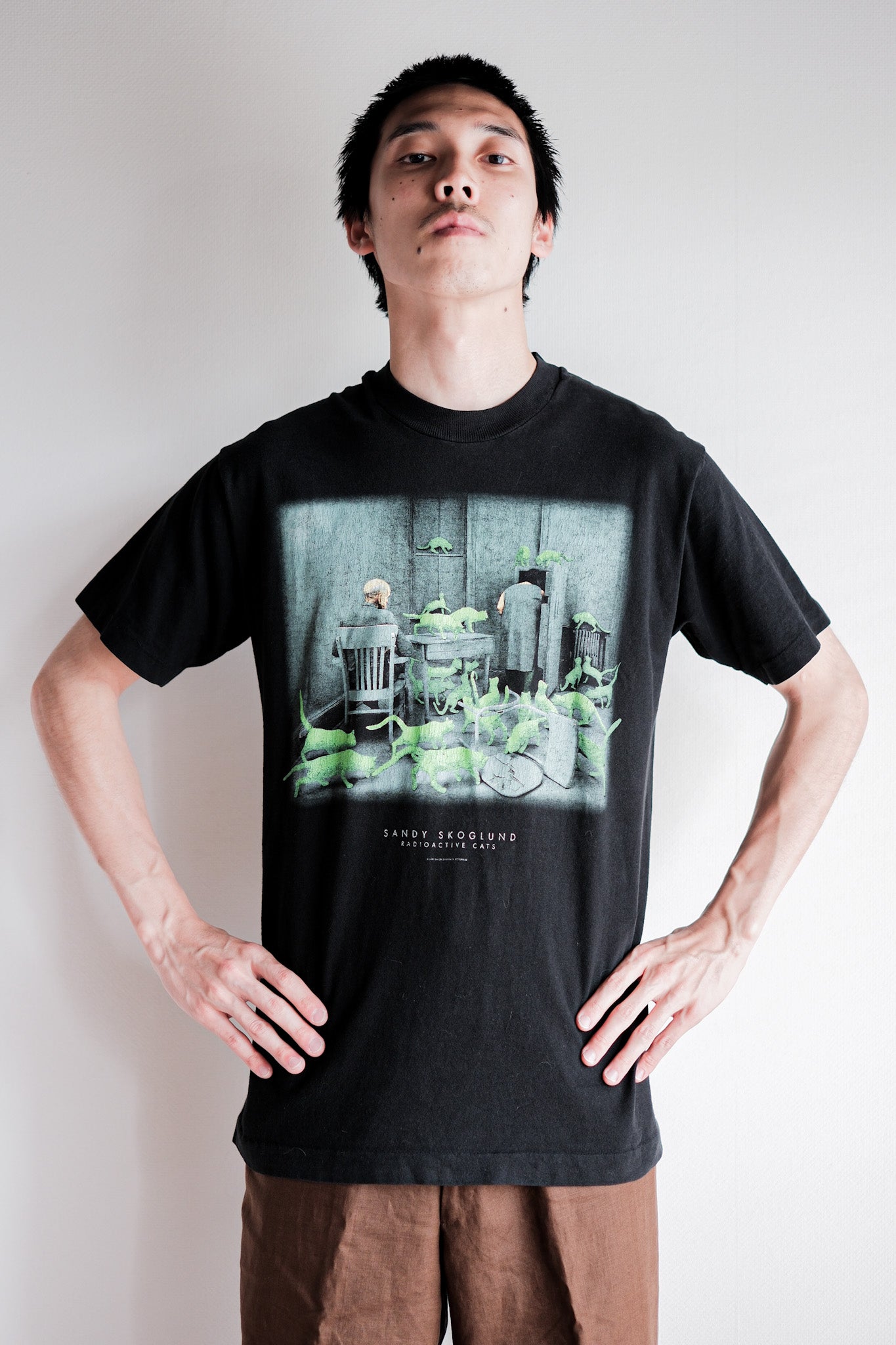 【~90's】Vintage Art Print T-shirt Size.M "Sandy Skoglund" "Radioactive Cats" "Made in U.S.A."
