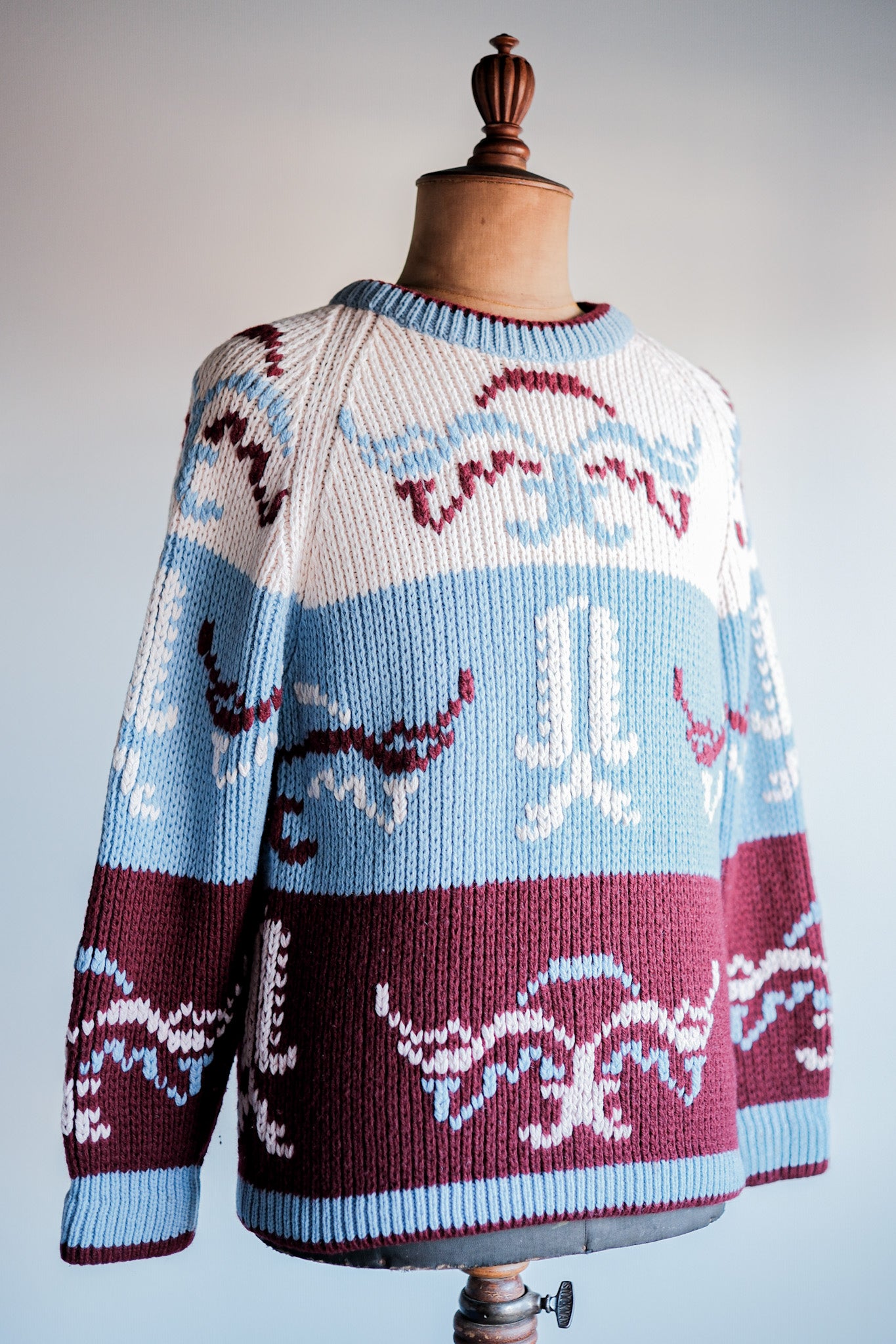 【~60's】British Vintage Fisherman Crew Neck Wool Jumper "Handmade"