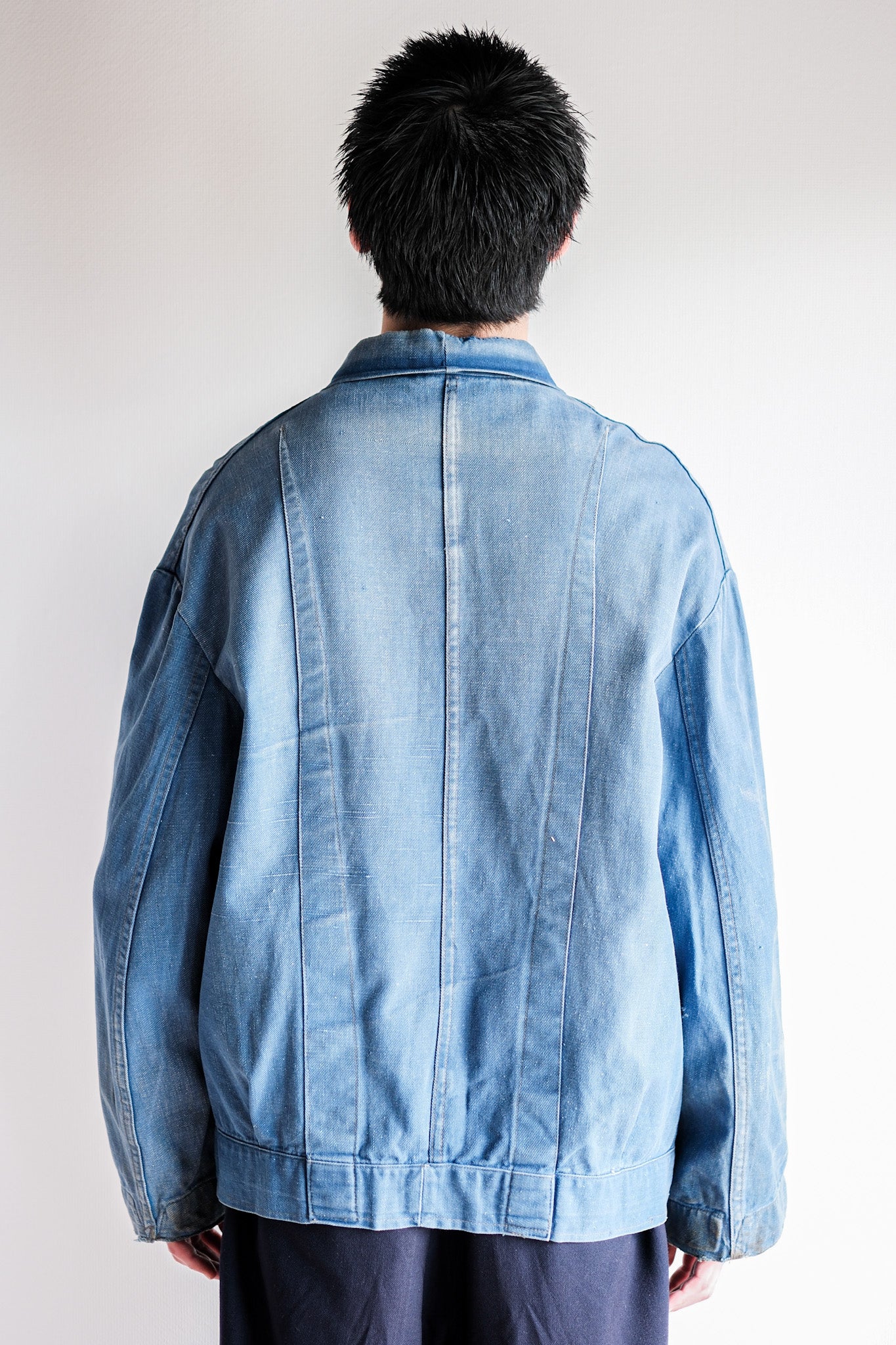 【~40's】French Vintage Indigo Cotton Linen Twill Work Jacket