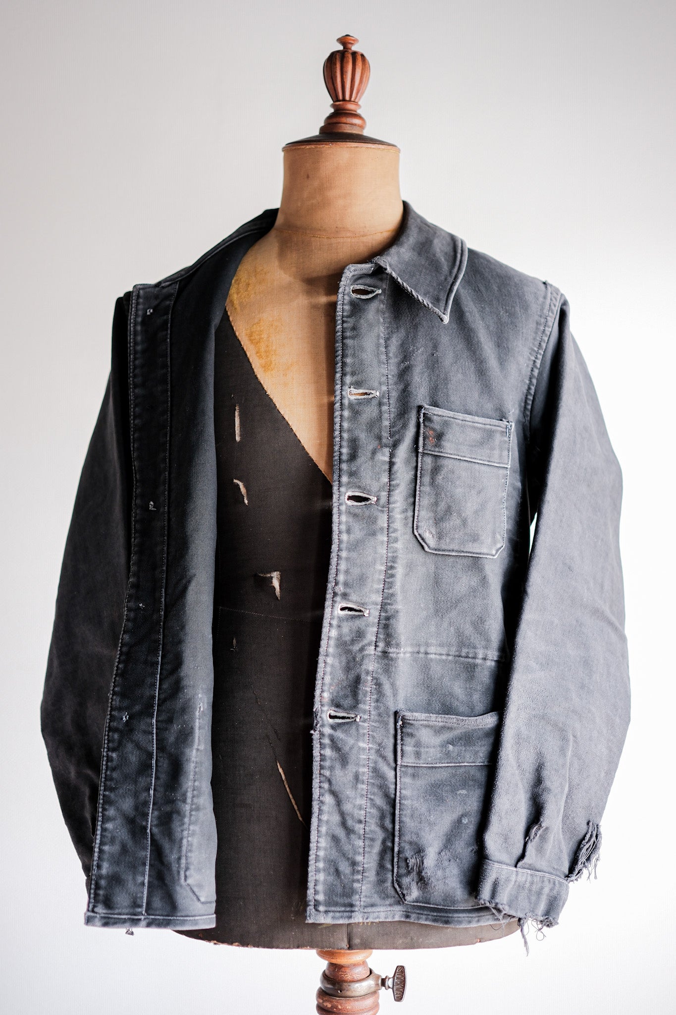 【~40's】French Vintage Black Moleskin Work Jacket "Adolphe Lafont"