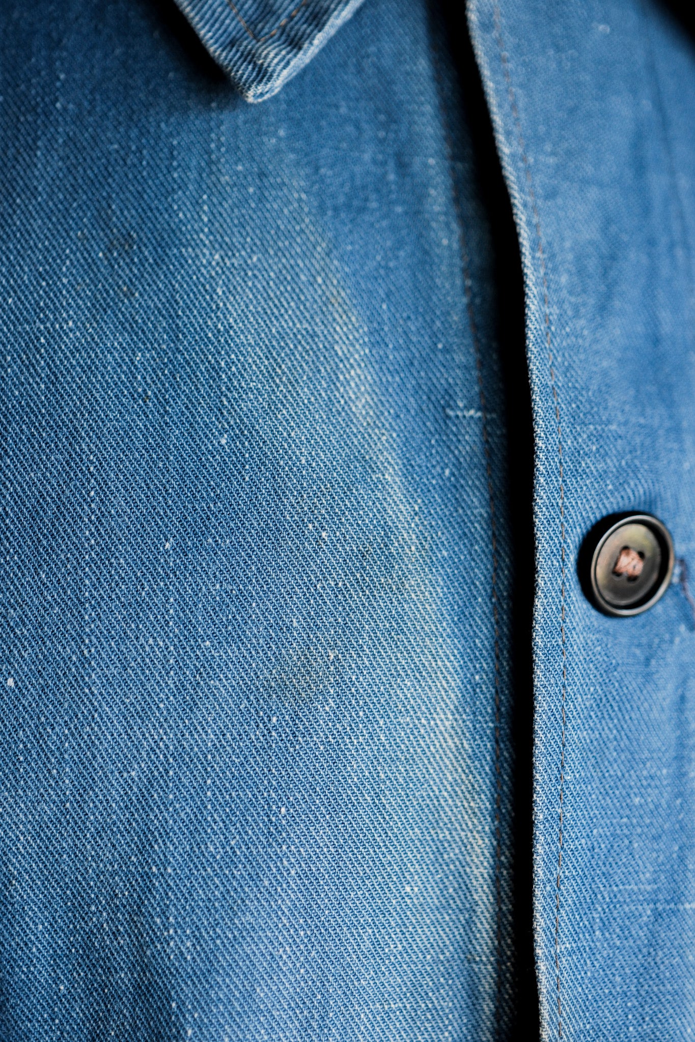 【~40's】French Vintage Indigo Cotton Linen Twill Work Jacket