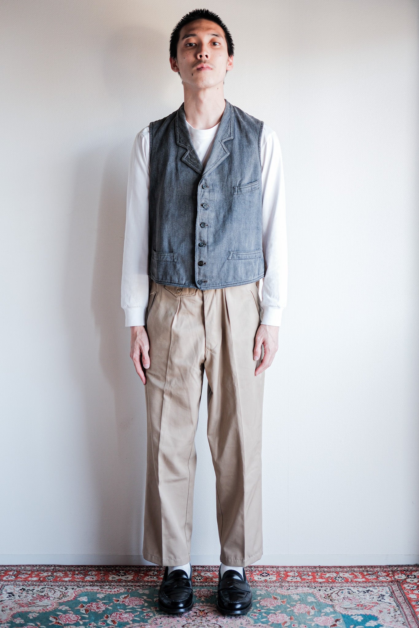【~30's】French Vintage Salt & Pepper Cotton Work Gilet